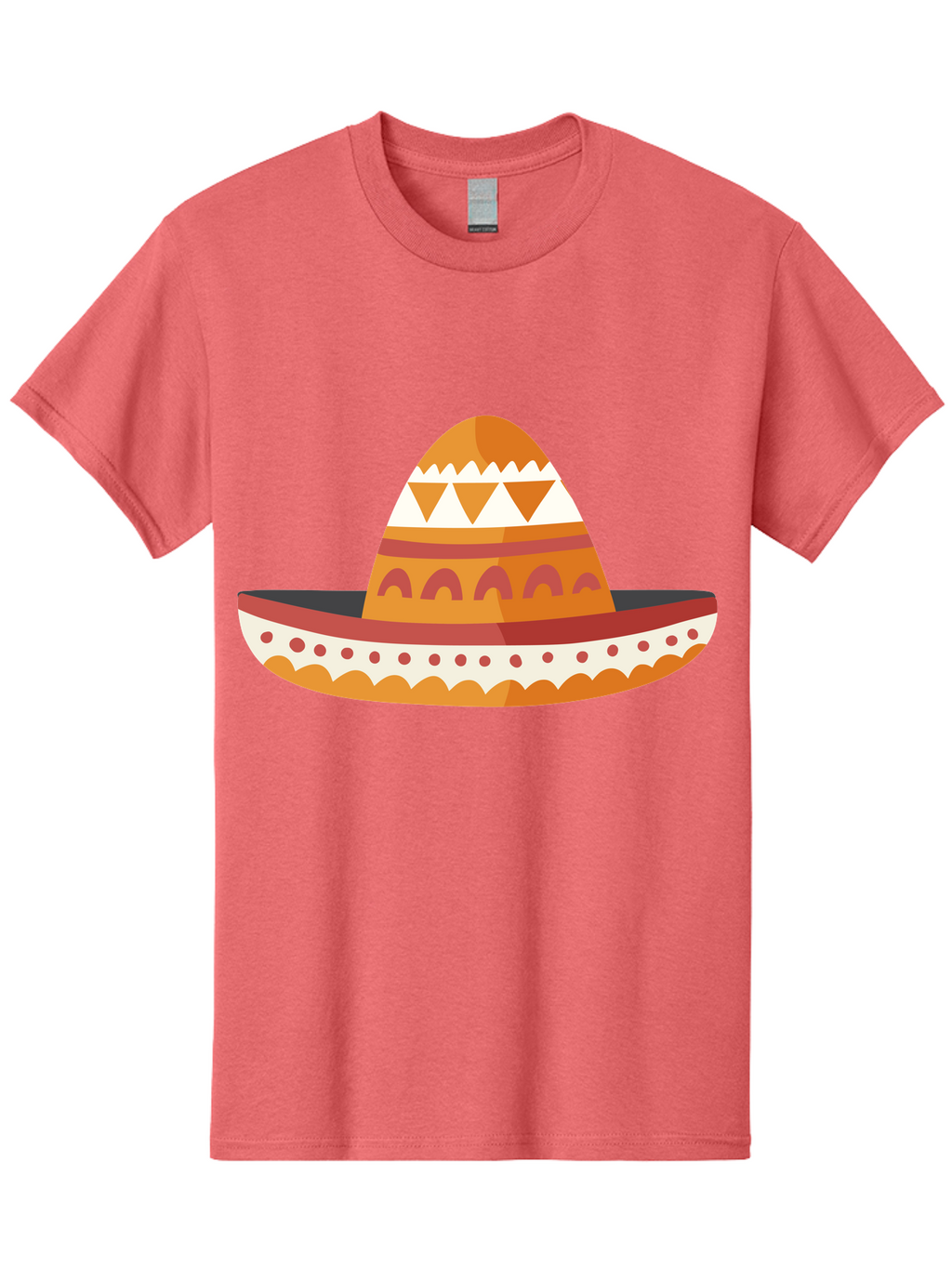 Sombrero-3 Men'S Graphic Tee, 100% Cotton, Comfortable Casual Summer Wear, Machine Washable, Traditional Mexican Hat, Vibrant Colors, Festive Atmosphere, Cultural Heritage, Orange And Red Stripes, White Accents, Decorative Patterns, Aad758