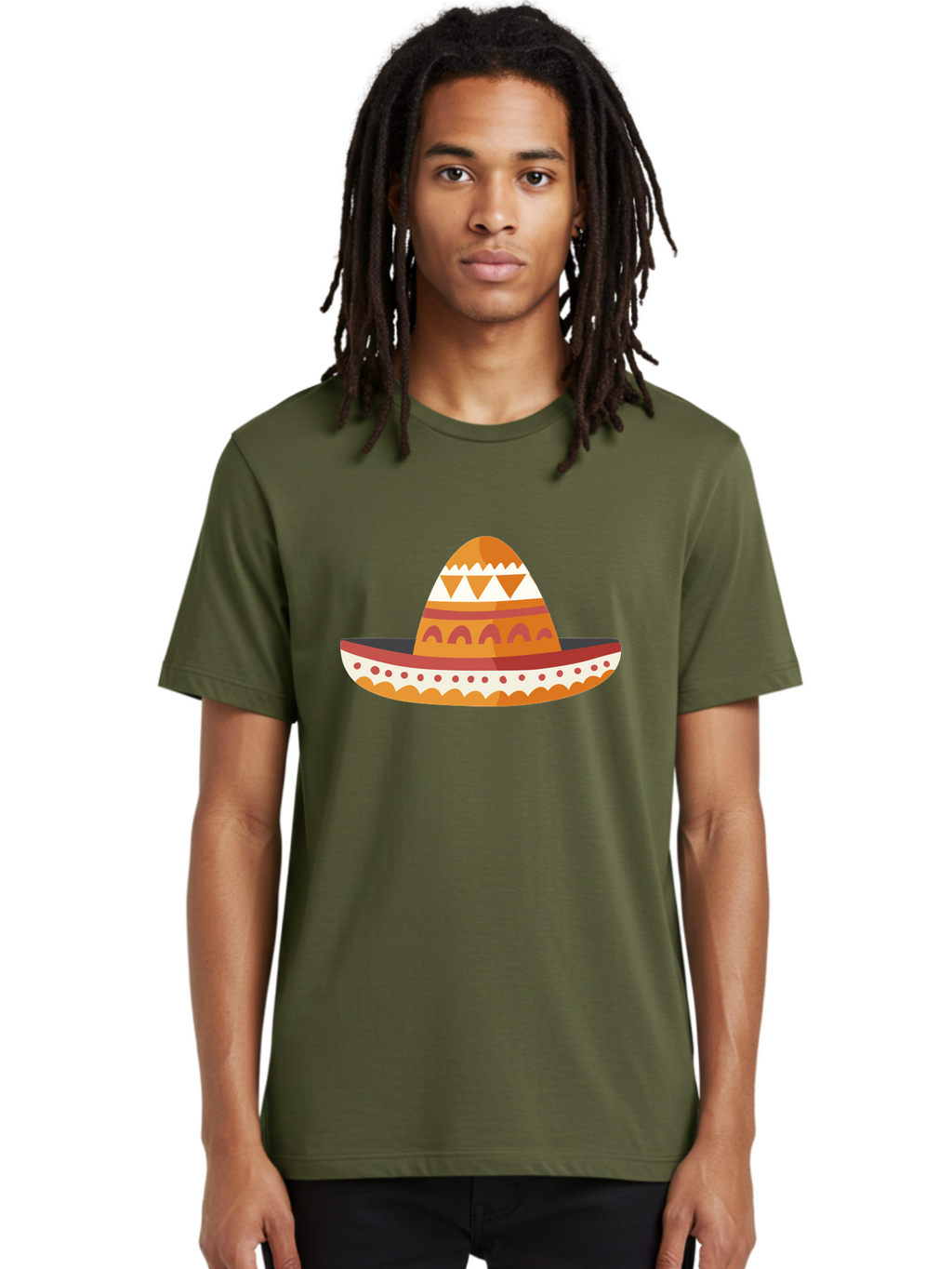Sombrero-3 Men'S Graphic Tee, 100% Cotton, Comfortable Casual Summer Wear, Machine Washable, Traditional Mexican Hat, Vibrant Colors, Festive Atmosphere, Cultural Heritage, Orange And Red Stripes, White Accents, Decorative Patterns, Aad758