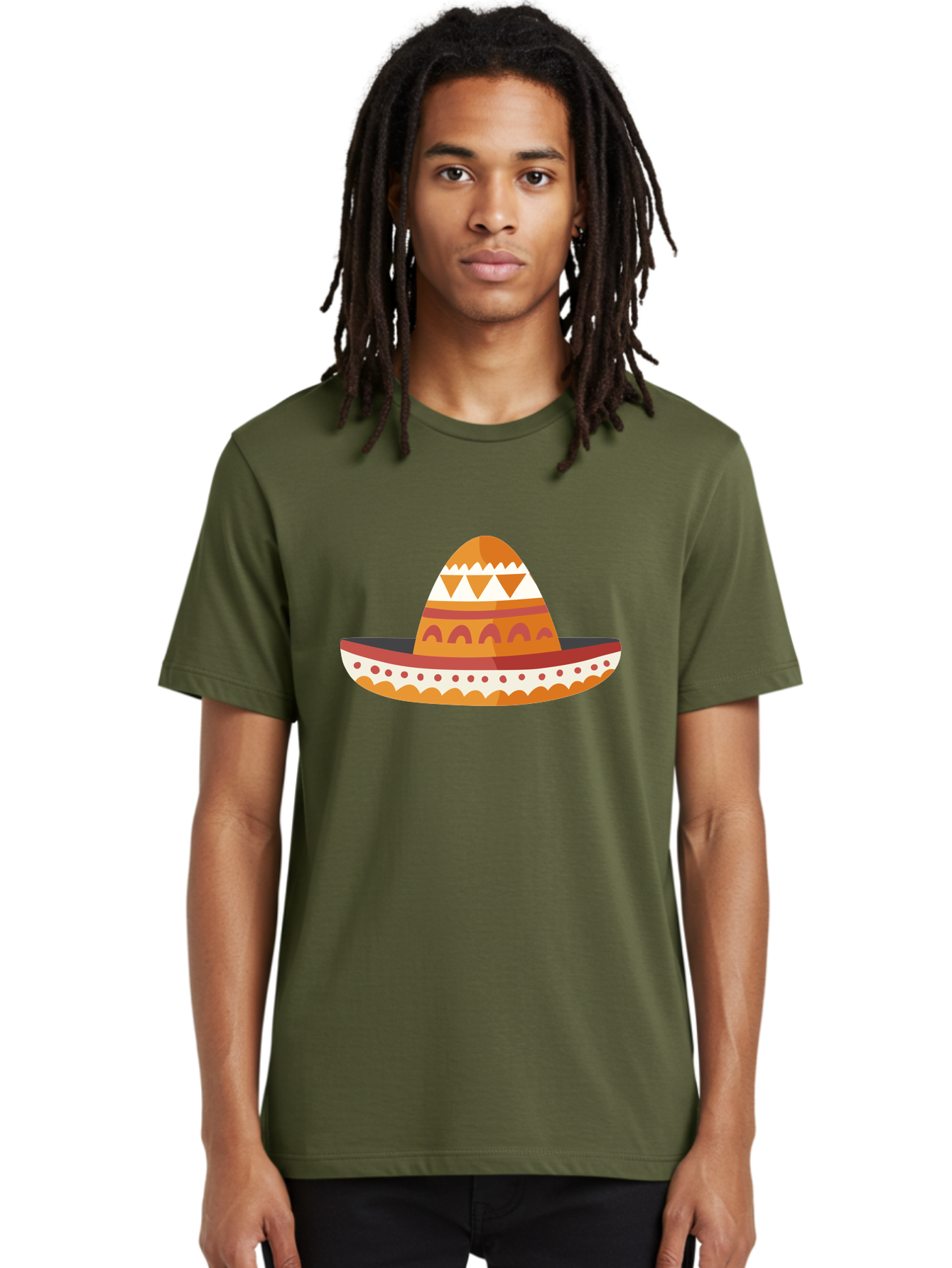 Sombrero-3 Men'S Graphic Tee, 100% Cotton, Comfortable Casual Summer Wear, Machine Washable, Traditional Mexican Hat, Vibrant Colors, Festive Atmosphere, Cultural Heritage, Orange And Red Stripes, White Accents, Decorative Patterns, Aad758