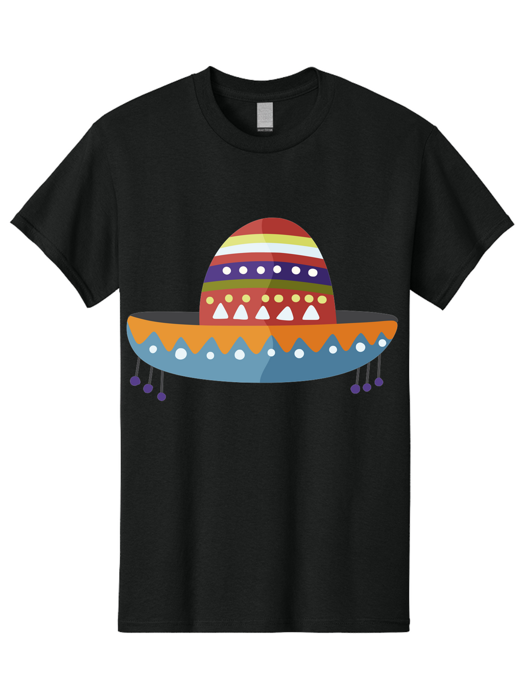 Sombrero Men'S Graphic Tee, 100% Cotton, Comfortable Casual Summer Wear, Machine Washable, Traditional Mexican Hat, Vibrant Colors, Festive Design, Cultural Heritage, Colorful Patterns, Decorative Elements, Fiesta Theme Aad759