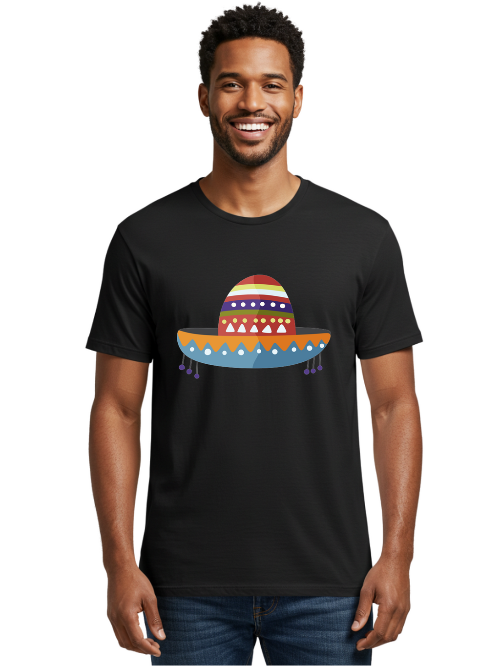 Sombrero Men'S Graphic Tee, 100% Cotton, Comfortable Casual Summer Wear, Machine Washable, Traditional Mexican Hat, Vibrant Colors, Festive Design, Cultural Heritage, Colorful Patterns, Decorative Elements, Fiesta Theme Aad759