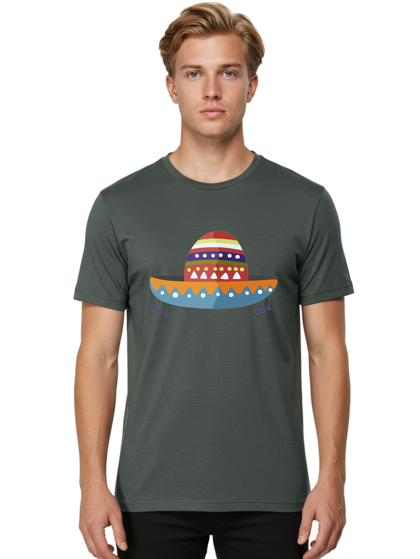 Sombrero Men'S Graphic Tee, 100% Cotton, Comfortable Casual Summer Wear, Machine Washable, Traditional Mexican Hat, Vibrant Colors, Festive Design, Cultural Heritage, Colorful Patterns, Decorative Elements, Fiesta Theme Aad759