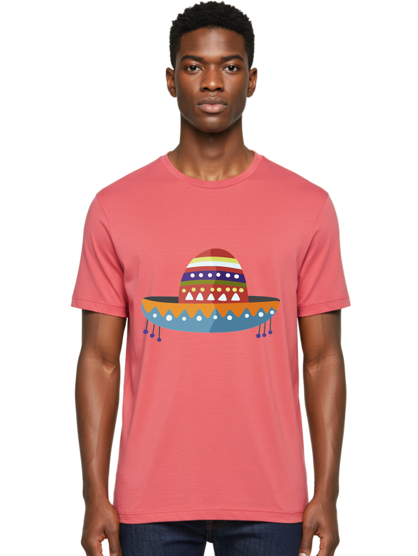 Sombrero Men'S Graphic Tee, 100% Cotton, Comfortable Casual Summer Wear, Machine Washable, Traditional Mexican Hat, Vibrant Colors, Festive Design, Cultural Heritage, Colorful Patterns, Decorative Elements, Fiesta Theme Aad759