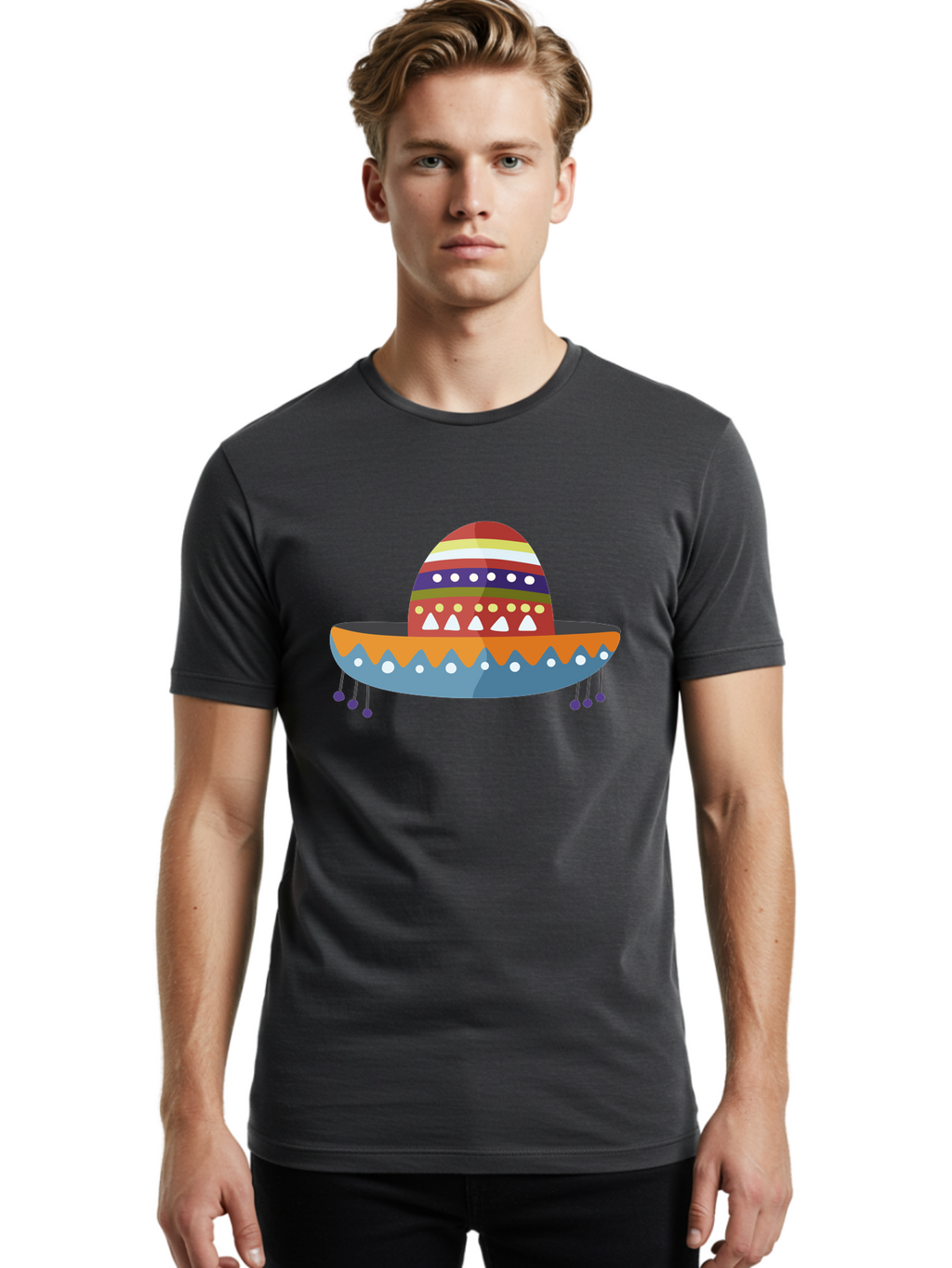 Sombrero Men'S Graphic Tee, 100% Cotton, Comfortable Casual Summer Wear, Machine Washable, Traditional Mexican Hat, Vibrant Colors, Festive Design, Cultural Heritage, Colorful Patterns, Decorative Elements, Fiesta Theme Aad759