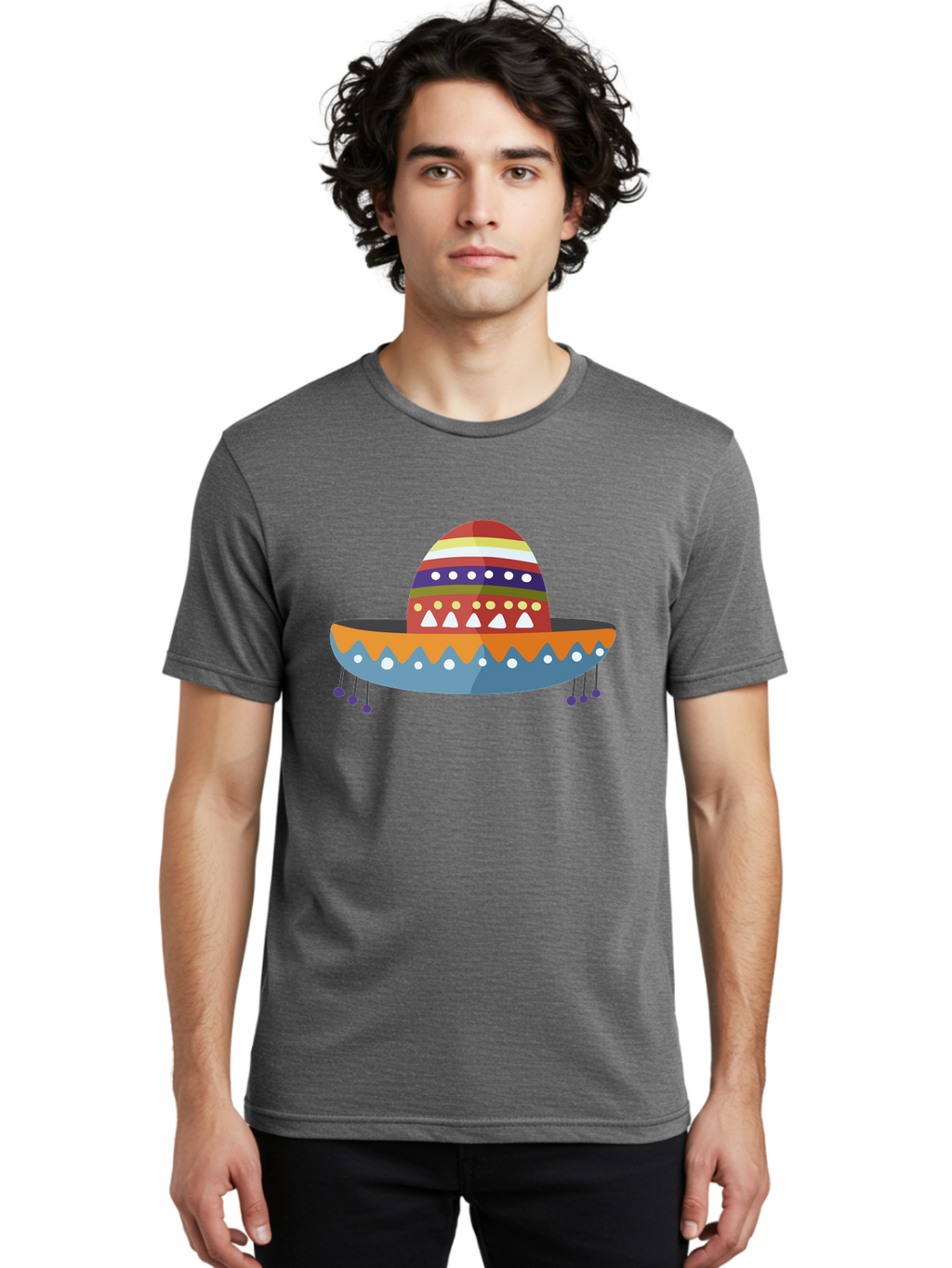 Sombrero Men'S Graphic Tee, 100% Cotton, Comfortable Casual Summer Wear, Machine Washable, Traditional Mexican Hat, Vibrant Colors, Festive Design, Cultural Heritage, Colorful Patterns, Decorative Elements, Fiesta Theme Aad759