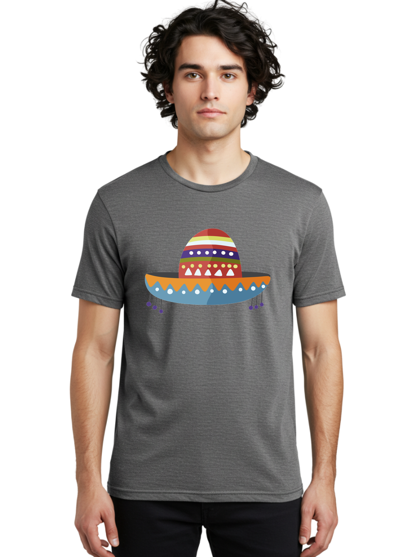 Sombrero Men'S Graphic Tee, 100% Cotton, Comfortable Casual Summer Wear, Machine Washable, Traditional Mexican Hat, Vibrant Colors, Festive Design, Cultural Heritage, Colorful Patterns, Decorative Elements, Fiesta Theme Aad759