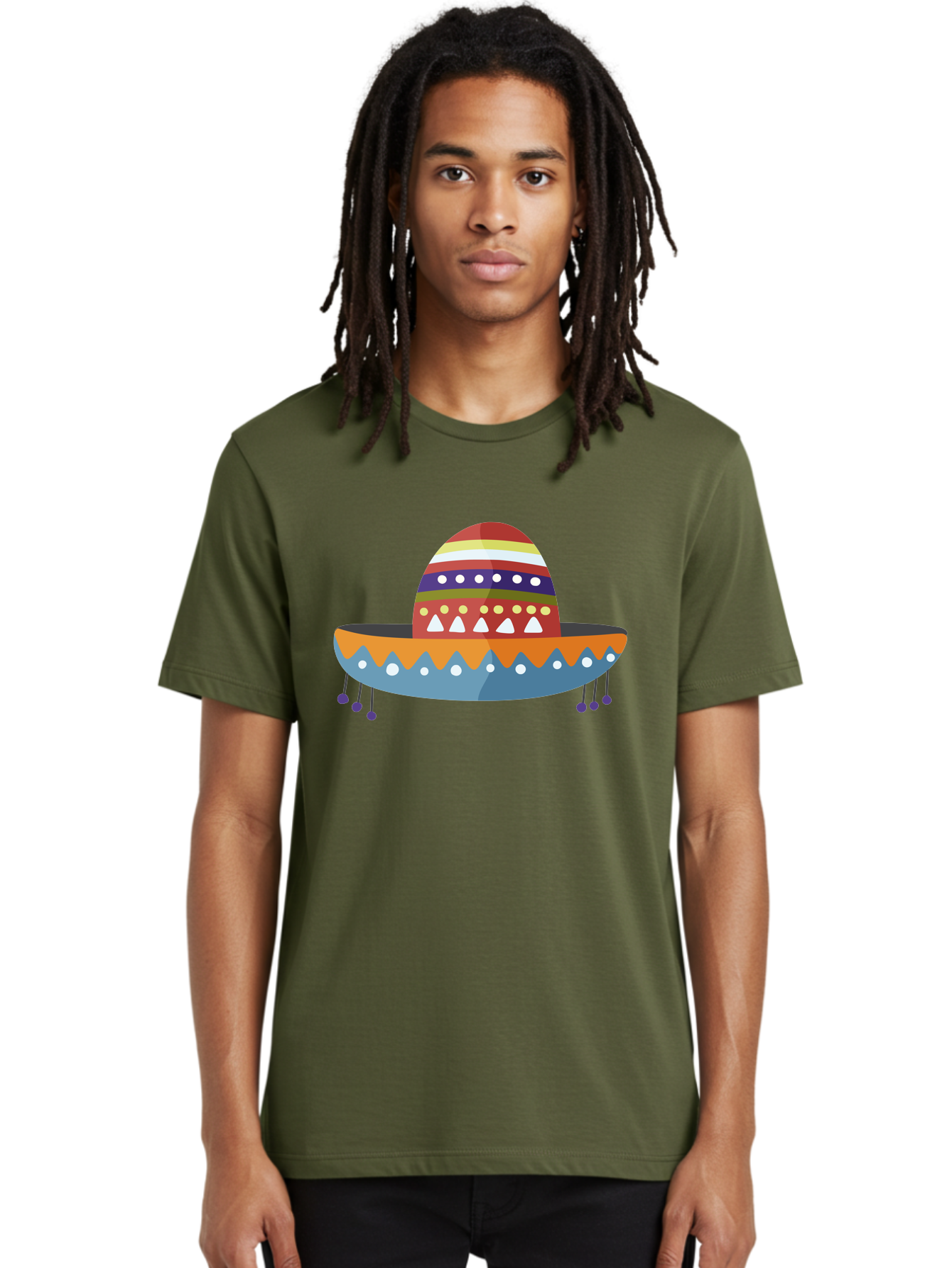 Sombrero Men'S Graphic Tee, 100% Cotton, Comfortable Casual Summer Wear, Machine Washable, Traditional Mexican Hat, Vibrant Colors, Festive Design, Cultural Heritage, Colorful Patterns, Decorative Elements, Fiesta Theme Aad759