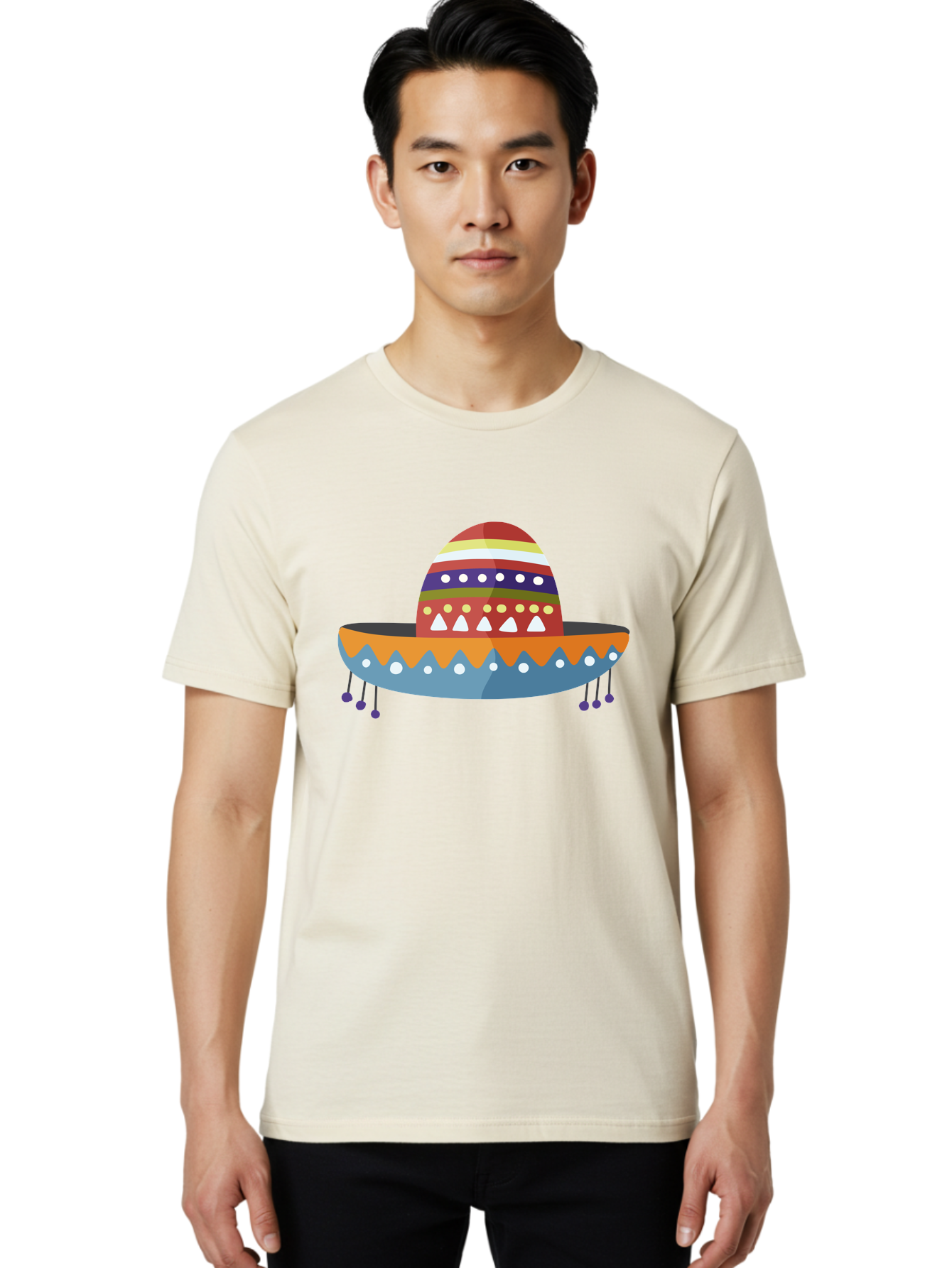 Sombrero Men'S Graphic Tee, 100% Cotton, Comfortable Casual Summer Wear, Machine Washable, Traditional Mexican Hat, Vibrant Colors, Festive Design, Cultural Heritage, Colorful Patterns, Decorative Elements, Fiesta Theme Aad759