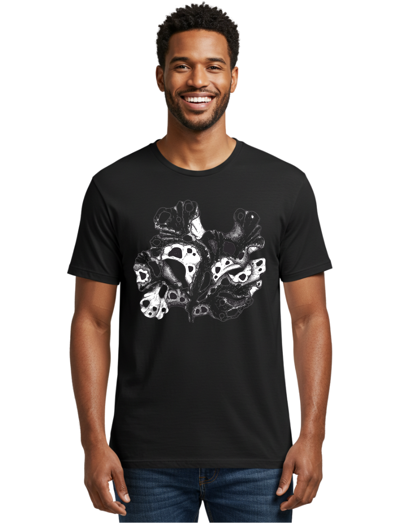 Splat-Art Men'S Graphic Tee, 100% Cotton, Comfortable Casual Summer Wear, Machine Washable, Abstract Skull, Organic Shapes, Surreal Art, Fantasy Design, Mysterious Graphics, Dark And Moody Atmosphere, Complex Patterns, Aad760