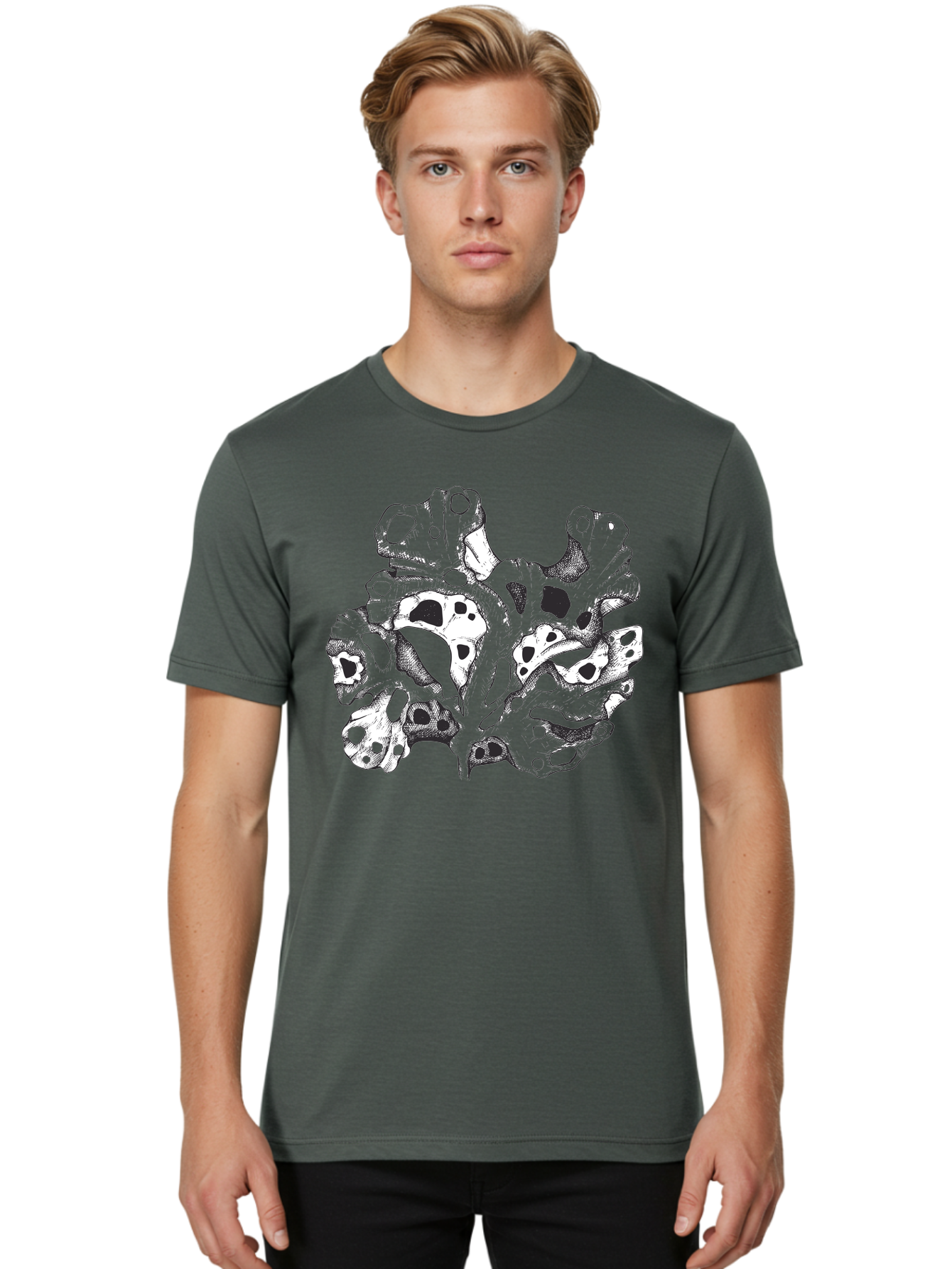 Splat-Art Men'S Graphic Tee, 100% Cotton, Comfortable Casual Summer Wear, Machine Washable, Abstract Skull, Organic Shapes, Surreal Art, Fantasy Design, Mysterious Graphics, Dark And Moody Atmosphere, Complex Patterns, Aad760