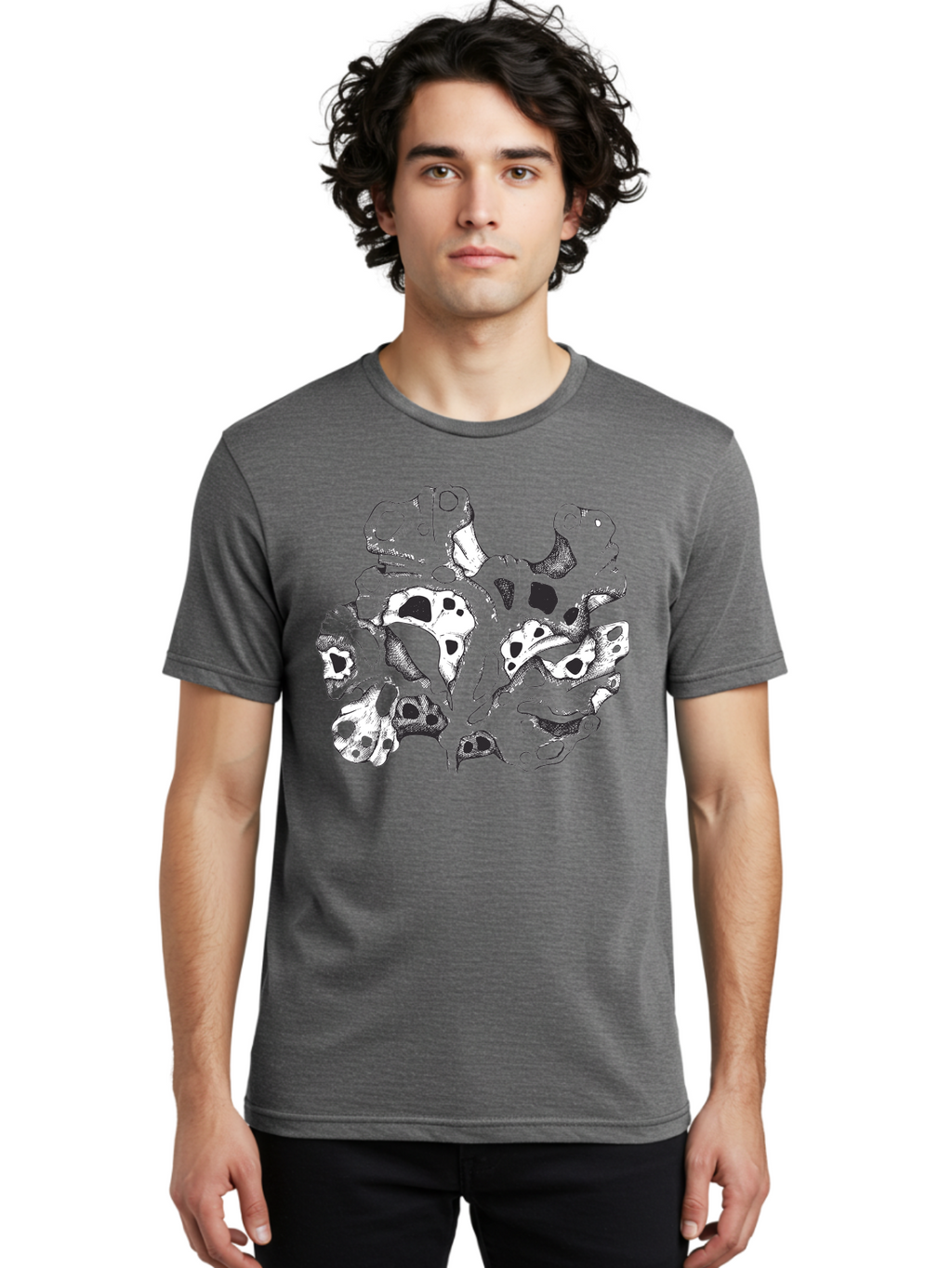 Splat-Art Men'S Graphic Tee, 100% Cotton, Comfortable Casual Summer Wear, Machine Washable, Abstract Skull, Organic Shapes, Surreal Art, Fantasy Design, Mysterious Graphics, Dark And Moody Atmosphere, Complex Patterns, Aad760