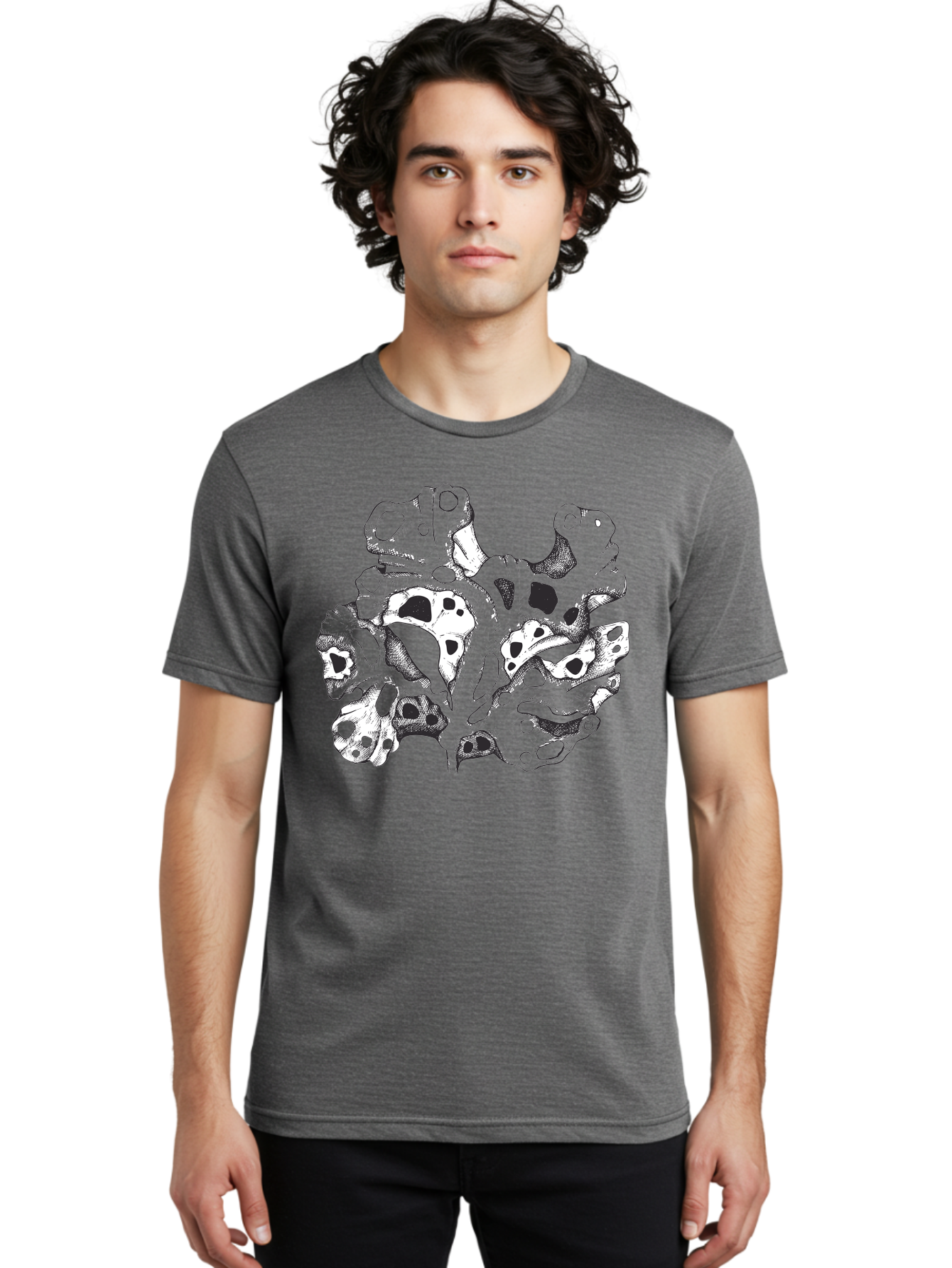 Splat-Art Men'S Graphic Tee, 100% Cotton, Comfortable Casual Summer Wear, Machine Washable, Abstract Skull, Organic Shapes, Surreal Art, Fantasy Design, Mysterious Graphics, Dark And Moody Atmosphere, Complex Patterns, Aad760
