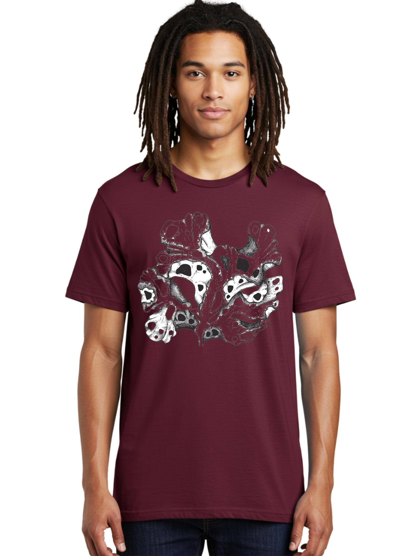 Splat-Art Men'S Graphic Tee, 100% Cotton, Comfortable Casual Summer Wear, Machine Washable, Abstract Skull, Organic Shapes, Surreal Art, Fantasy Design, Mysterious Graphics, Dark And Moody Atmosphere, Complex Patterns, Aad760