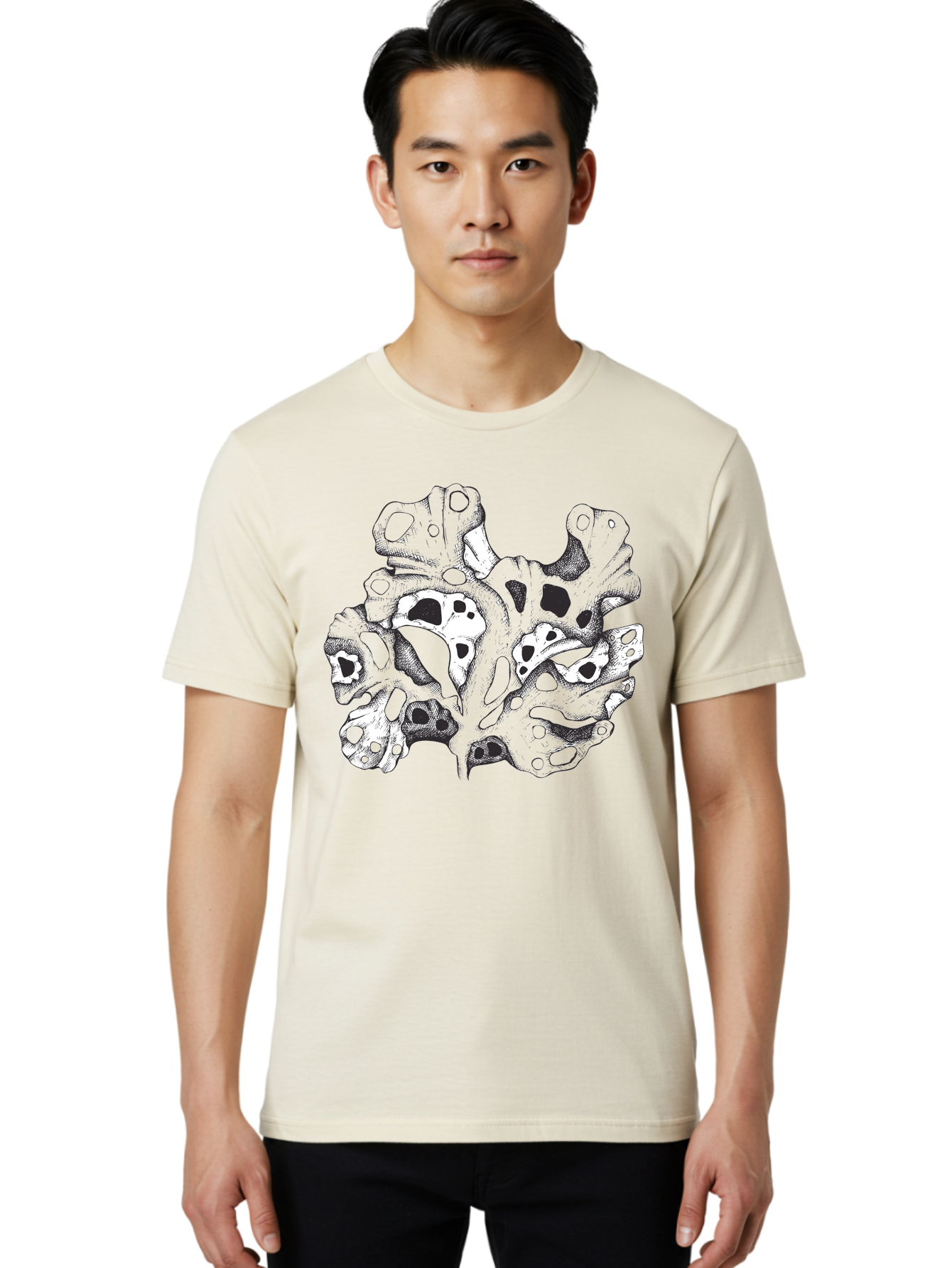 Splat-Art Men'S Graphic Tee, 100% Cotton, Comfortable Casual Summer Wear, Machine Washable, Abstract Skull, Organic Shapes, Surreal Art, Fantasy Design, Mysterious Graphics, Dark And Moody Atmosphere, Complex Patterns, Aad760