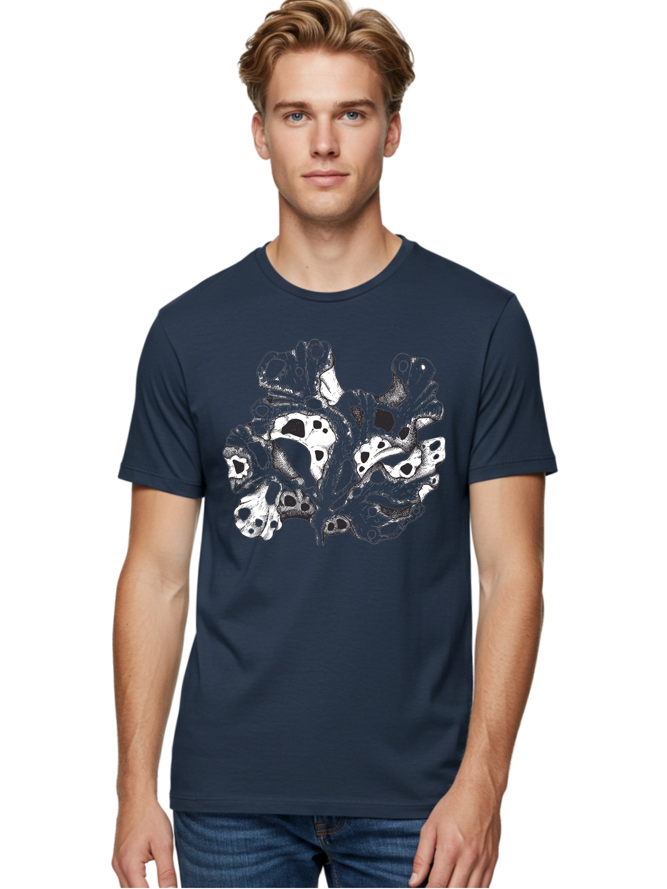 Splat-Art Men'S Graphic Tee, 100% Cotton, Comfortable Casual Summer Wear, Machine Washable, Abstract Skull, Organic Shapes, Surreal Art, Fantasy Design, Mysterious Graphics, Dark And Moody Atmosphere, Complex Patterns, Aad760