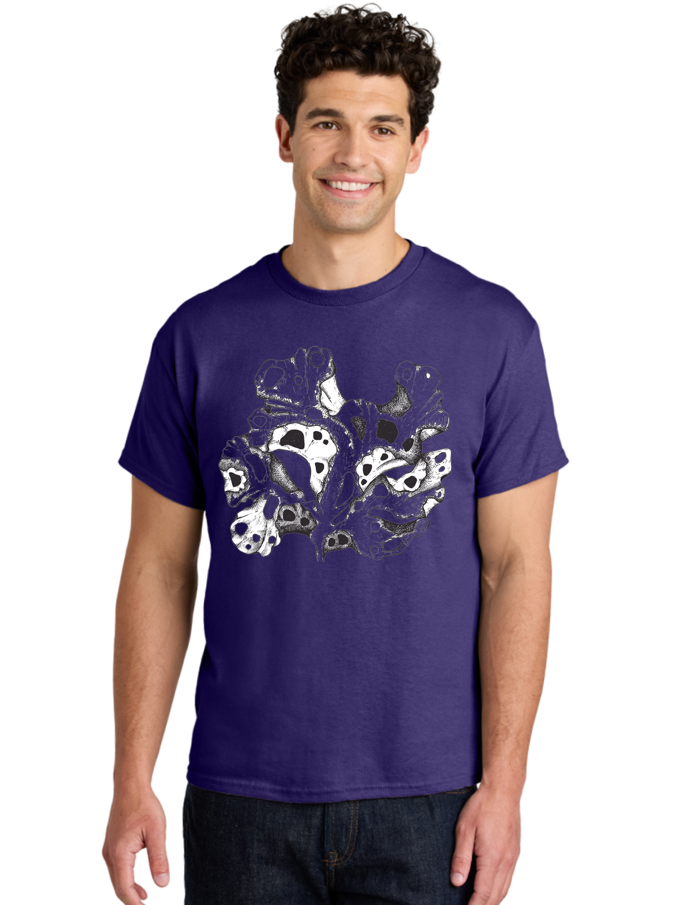 Splat-Art Men'S Graphic Tee, 100% Cotton, Comfortable Casual Summer Wear, Machine Washable, Abstract Skull, Organic Shapes, Surreal Art, Fantasy Design, Mysterious Graphics, Dark And Moody Atmosphere, Complex Patterns, Aad760
