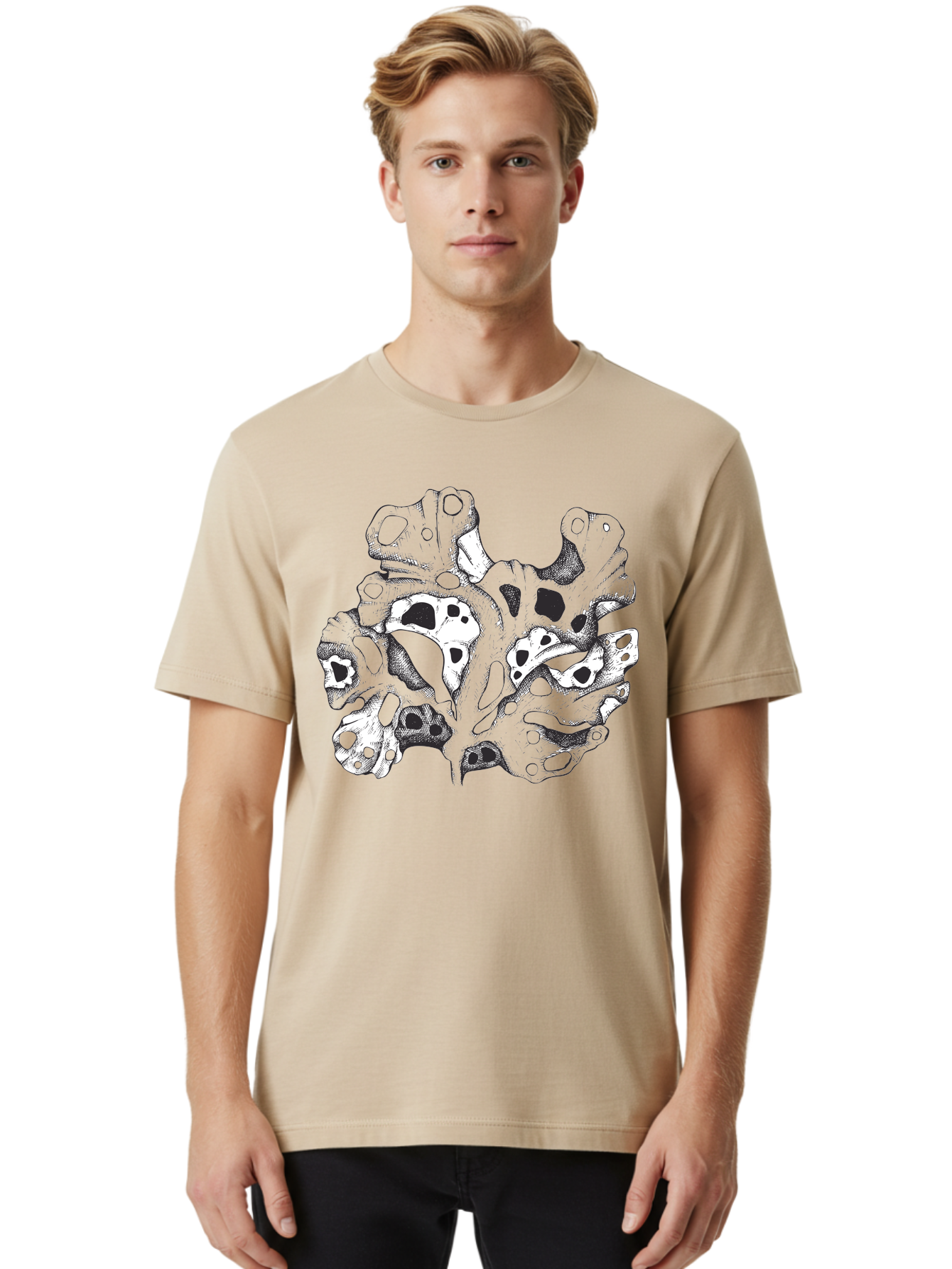 Splat-Art Men'S Graphic Tee, 100% Cotton, Comfortable Casual Summer Wear, Machine Washable, Abstract Skull, Organic Shapes, Surreal Art, Fantasy Design, Mysterious Graphics, Dark And Moody Atmosphere, Complex Patterns, Aad760
