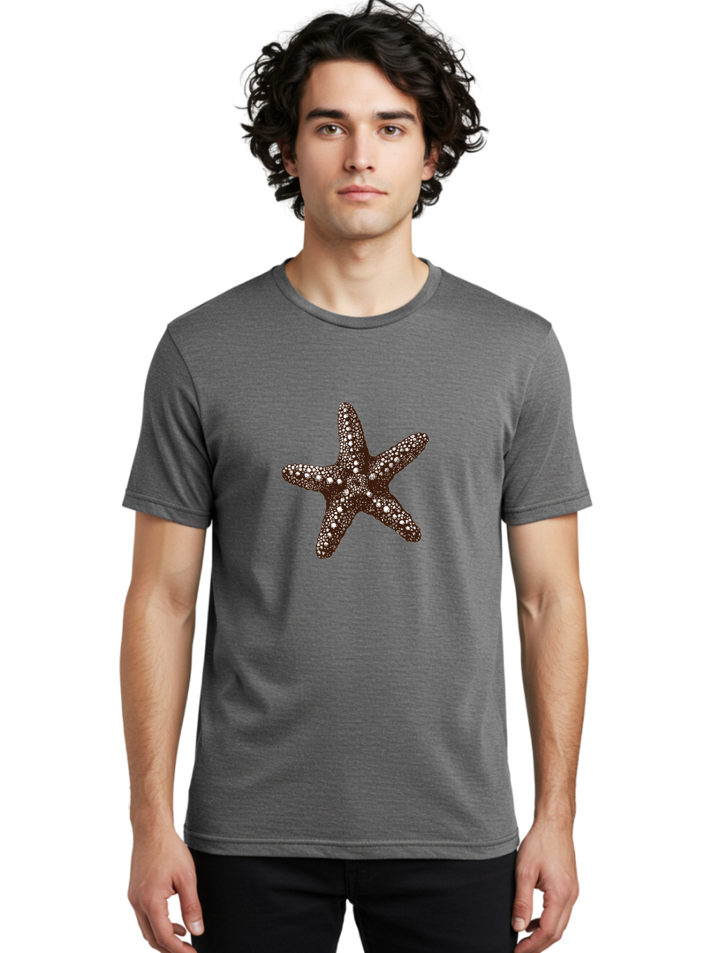 Starfish Men'S Graphic Tee, 100% Cotton, Comfortable Casual Summer Wear, Machine Washable, Starfish, Marine Life, Ocean Creatures, Sea Stars, Underwater World, Brown Starfish, White Spots, Starfish Texture, Five-Armed Starfish Aad762