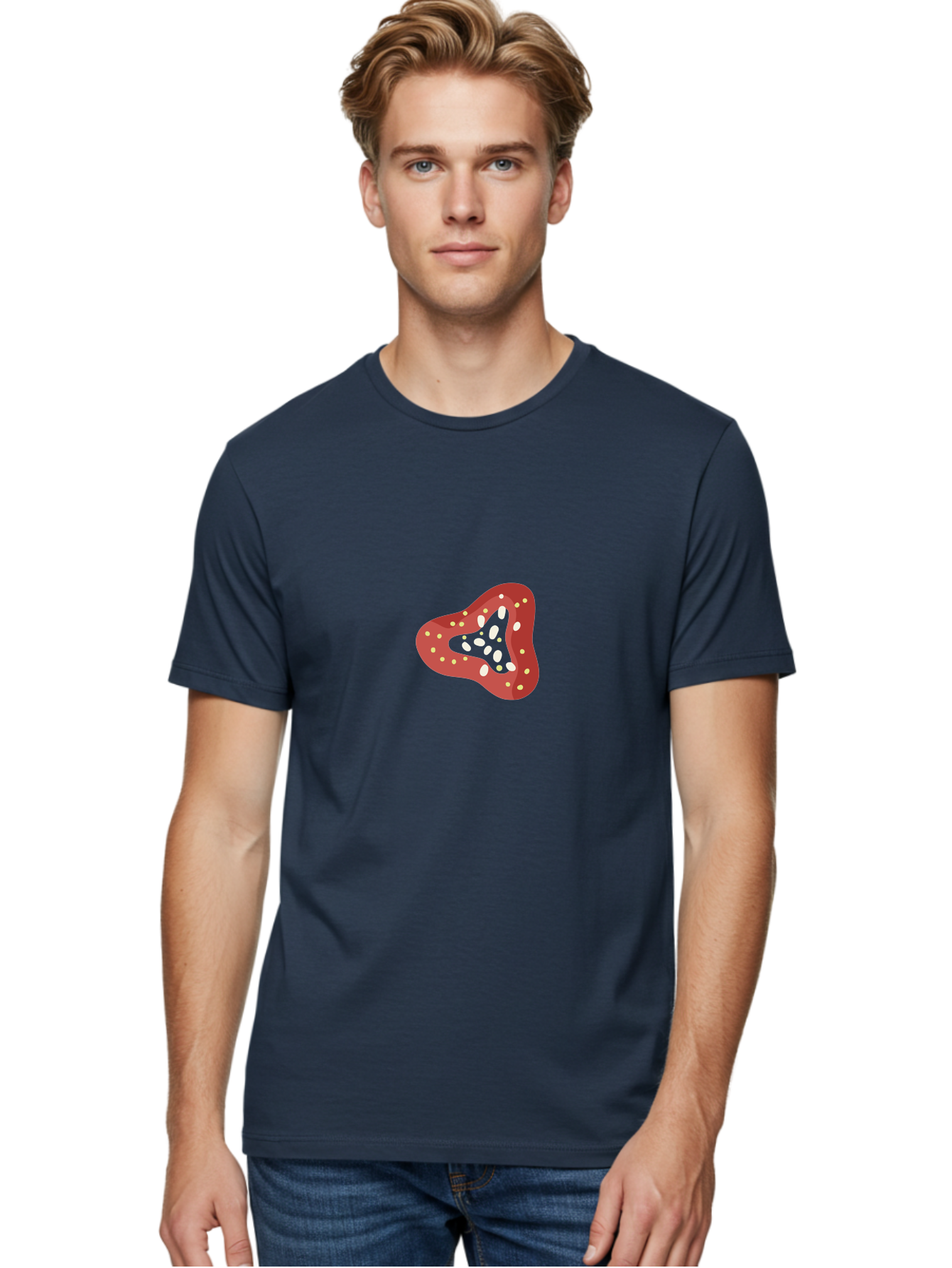 Strawberry Men'S Graphic Tee, 100% Cotton, Comfortable Casual Summer Wear, Machine Washable, Strawberry Illustration, Red Fruit, White Seeds, Green Leaves, Cartoon Style, Sweet Treat, Fresh Produce, Summer Fruit, Healthy Snack Aad763
