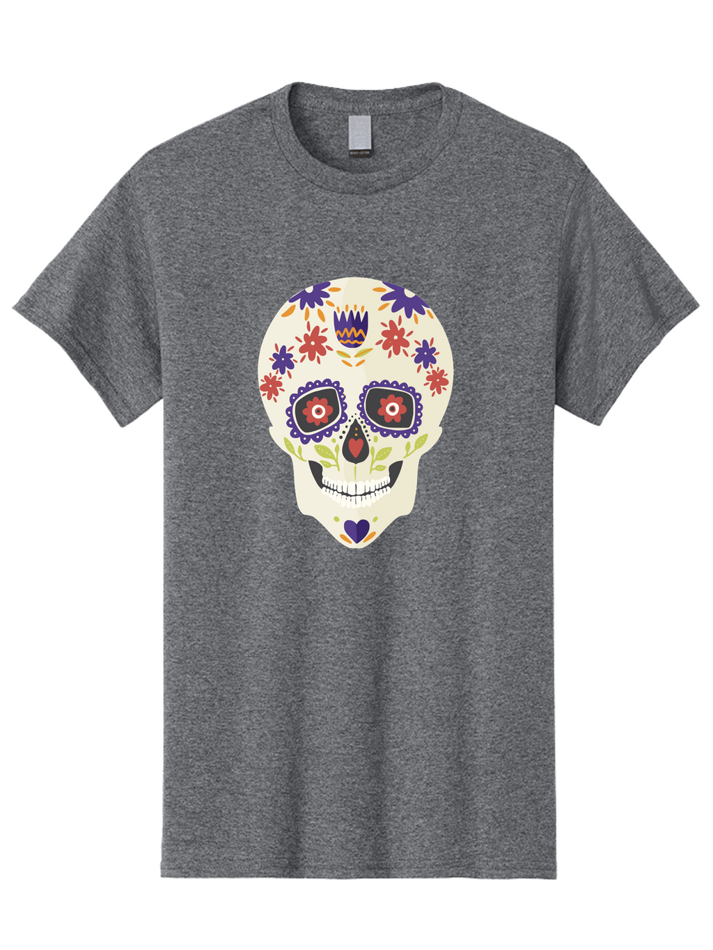 Sugar-Skull Men'S Graphic Tee, 100% Cotton, Comfortable Casual Summer Wear, Machine Washable, Sugar Skull, Day Of The Dead, Floral Design, Colorful Decorations, Vibrant Flowers, Festive Illustration, Traditional Mexican Art, Aad764