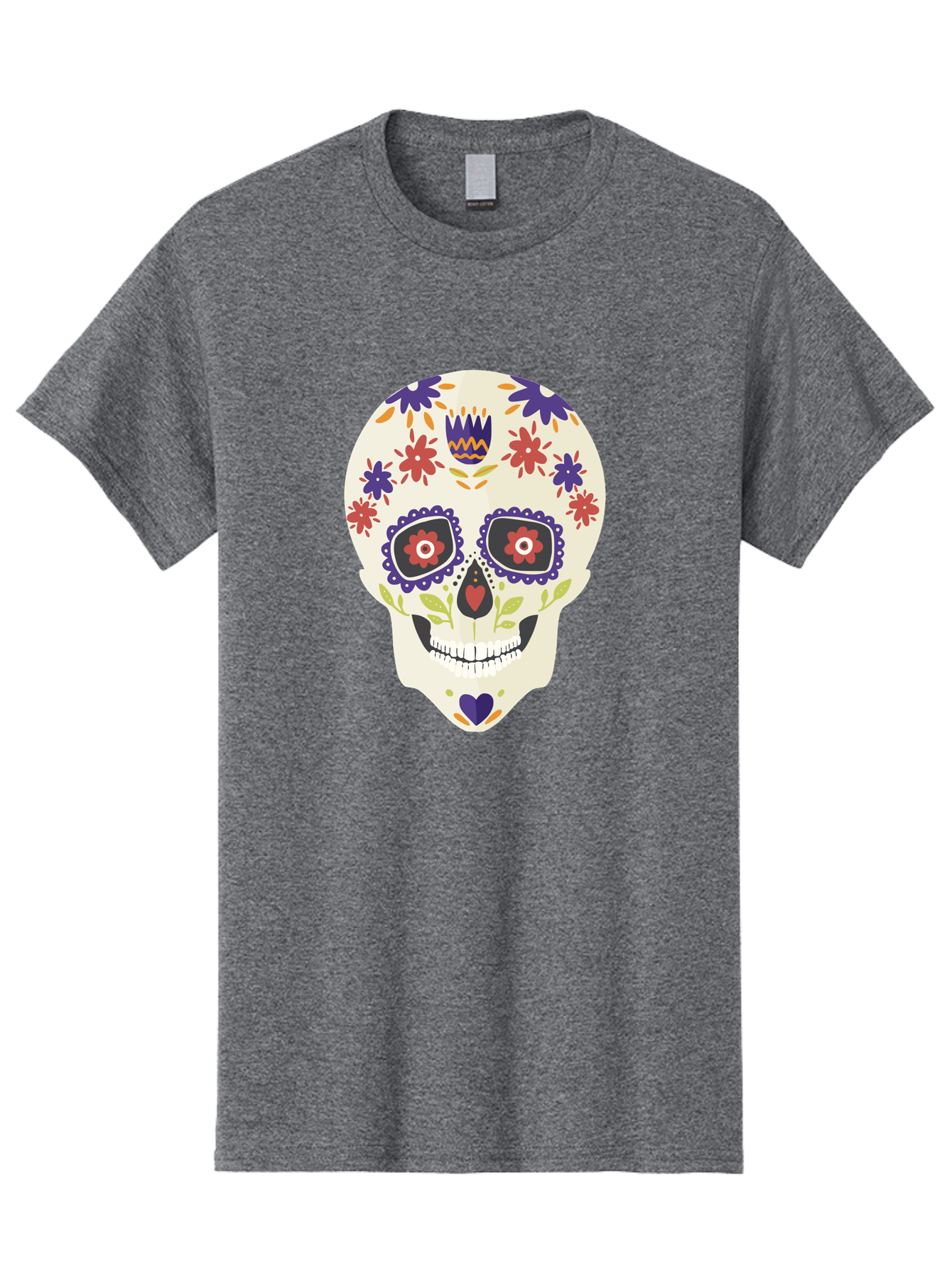 Sugar-Skull Men'S Graphic Tee, 100% Cotton, Comfortable Casual Summer Wear, Machine Washable, Sugar Skull, Day Of The Dead, Floral Design, Colorful Decorations, Vibrant Flowers, Festive Illustration, Traditional Mexican Art, Aad764