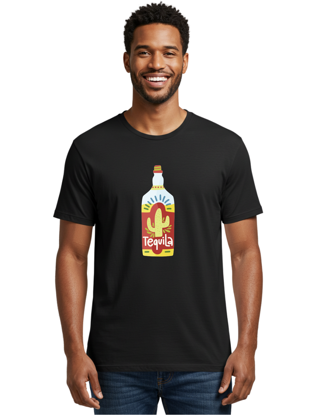 Tequila Men'S Graphic Tee, 100% Cotton, Comfortable Casual Summer Wear, Machine Washable, Tequila Bottle, Cactus Label, Liquor Packaging, Mexican Spirit, Festive Design, Party Theme, Vibrant Colors, Tequila Branding Aad767