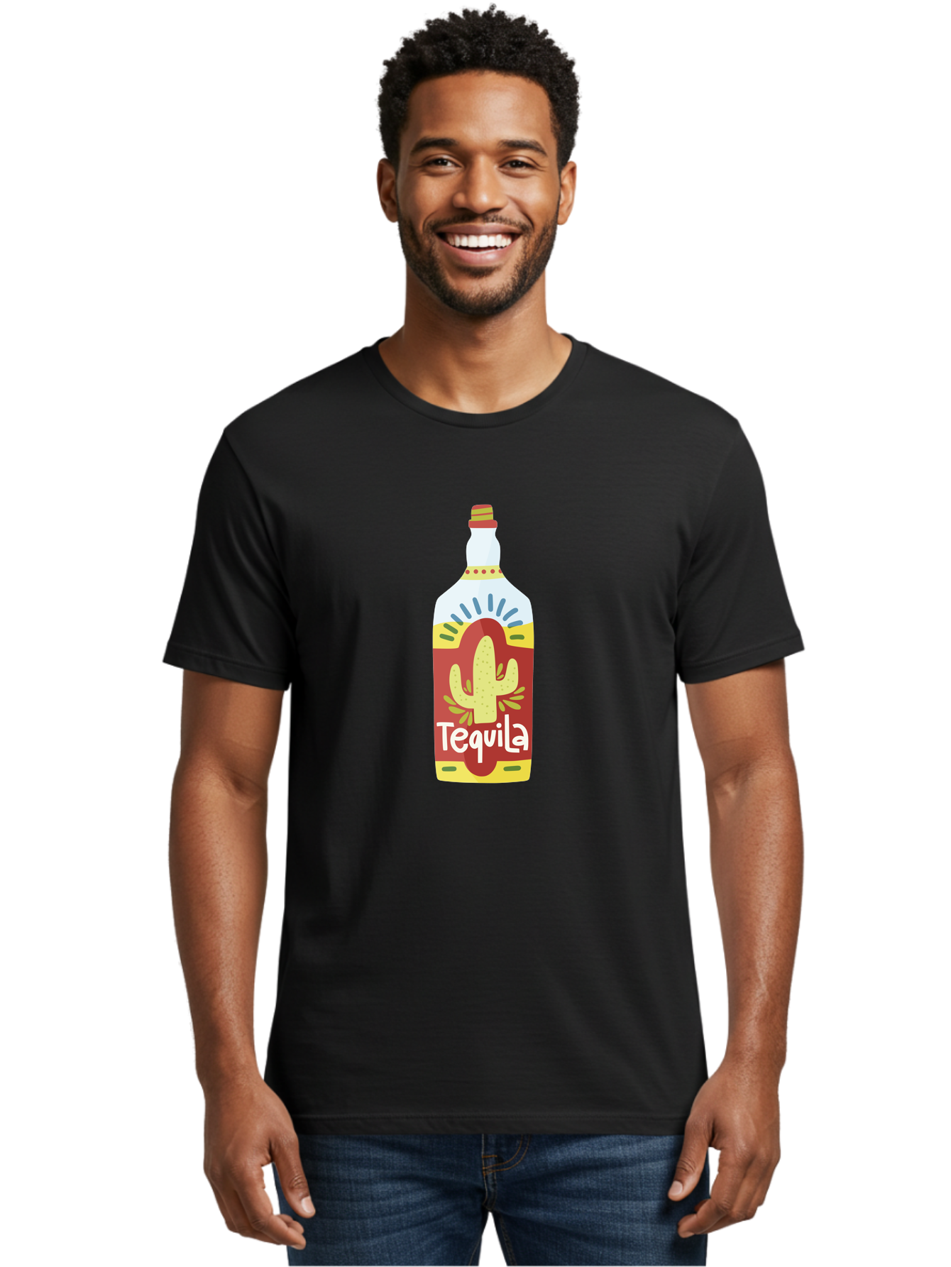 Tequila Men'S Graphic Tee, 100% Cotton, Comfortable Casual Summer Wear, Machine Washable, Tequila Bottle, Cactus Label, Liquor Packaging, Mexican Spirit, Festive Design, Party Theme, Vibrant Colors, Tequila Branding Aad767