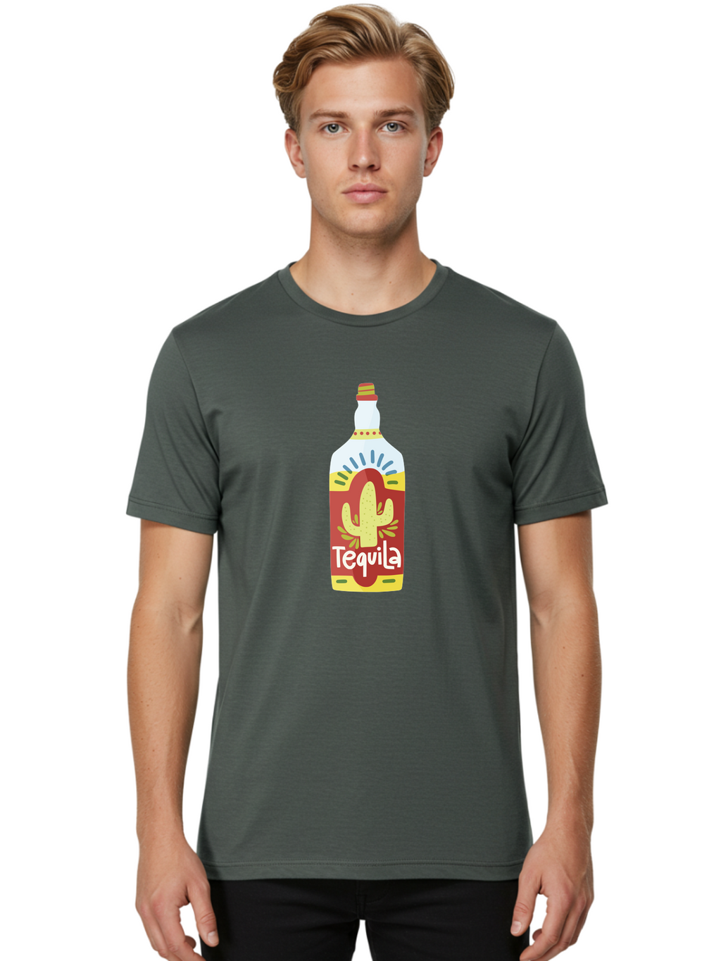 Tequila Men'S Graphic Tee, 100% Cotton, Comfortable Casual Summer Wear, Machine Washable, Tequila Bottle, Cactus Label, Liquor Packaging, Mexican Spirit, Festive Design, Party Theme, Vibrant Colors, Tequila Branding Aad767