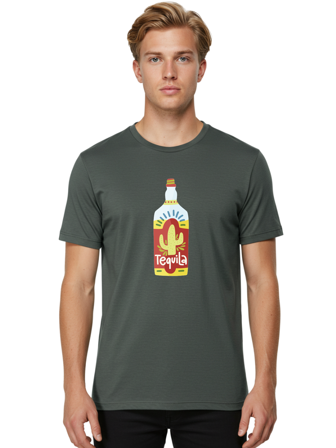 Tequila Men'S Graphic Tee, 100% Cotton, Comfortable Casual Summer Wear, Machine Washable, Tequila Bottle, Cactus Label, Liquor Packaging, Mexican Spirit, Festive Design, Party Theme, Vibrant Colors, Tequila Branding Aad767