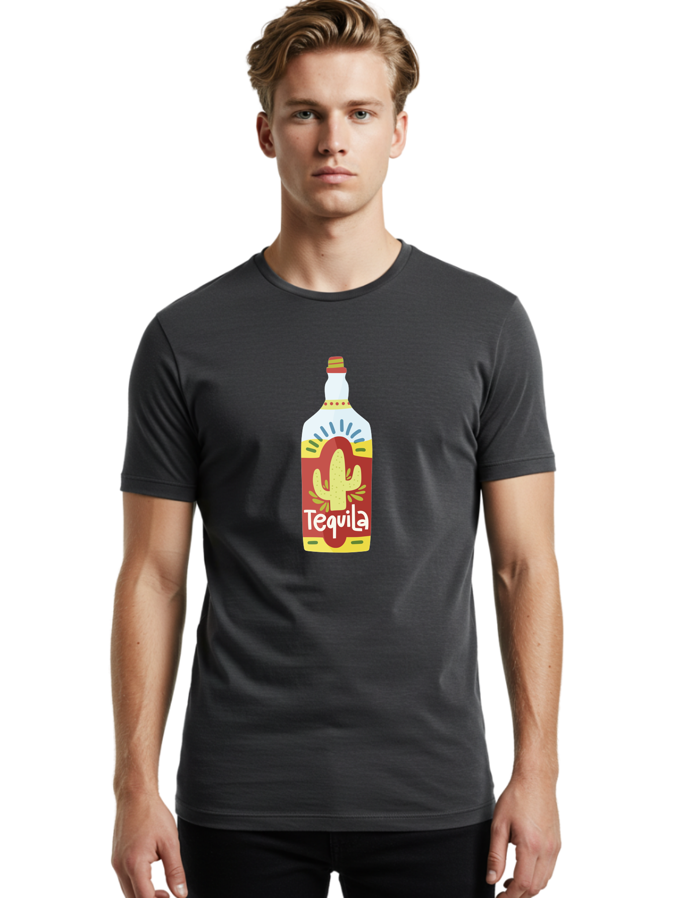 Tequila Men'S Graphic Tee, 100% Cotton, Comfortable Casual Summer Wear, Machine Washable, Tequila Bottle, Cactus Label, Liquor Packaging, Mexican Spirit, Festive Design, Party Theme, Vibrant Colors, Tequila Branding Aad767