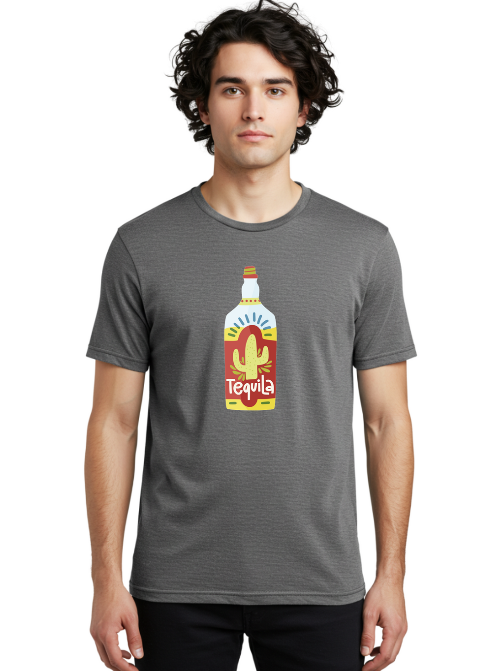 Tequila Men'S Graphic Tee, 100% Cotton, Comfortable Casual Summer Wear, Machine Washable, Tequila Bottle, Cactus Label, Liquor Packaging, Mexican Spirit, Festive Design, Party Theme, Vibrant Colors, Tequila Branding Aad767