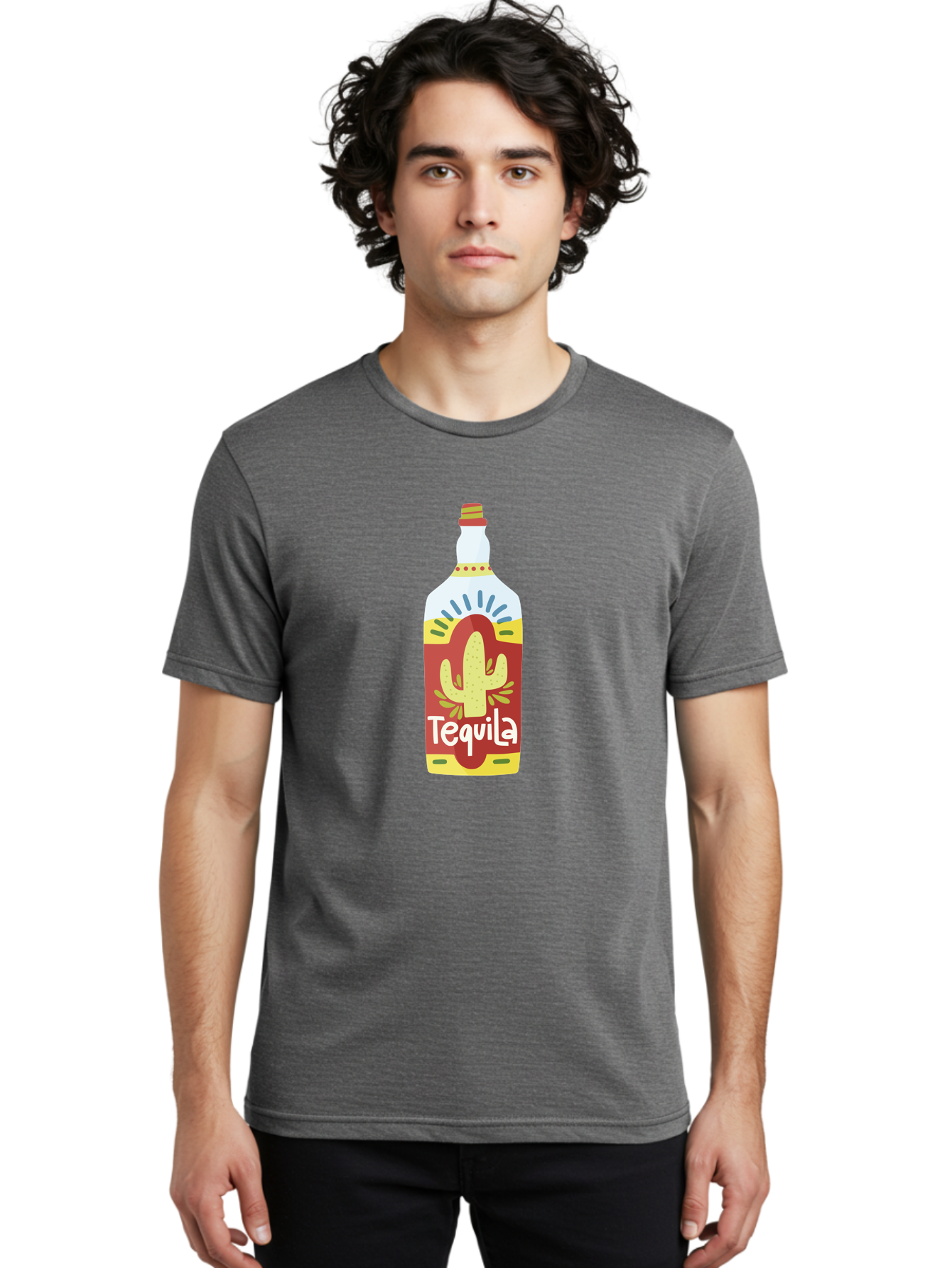 Tequila Men'S Graphic Tee, 100% Cotton, Comfortable Casual Summer Wear, Machine Washable, Tequila Bottle, Cactus Label, Liquor Packaging, Mexican Spirit, Festive Design, Party Theme, Vibrant Colors, Tequila Branding Aad767
