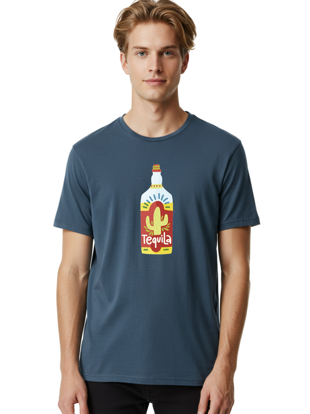 Tequila Men'S Graphic Tee, 100% Cotton, Comfortable Casual Summer Wear, Machine Washable, Tequila Bottle, Cactus Label, Liquor Packaging, Mexican Spirit, Festive Design, Party Theme, Vibrant Colors, Tequila Branding Aad767