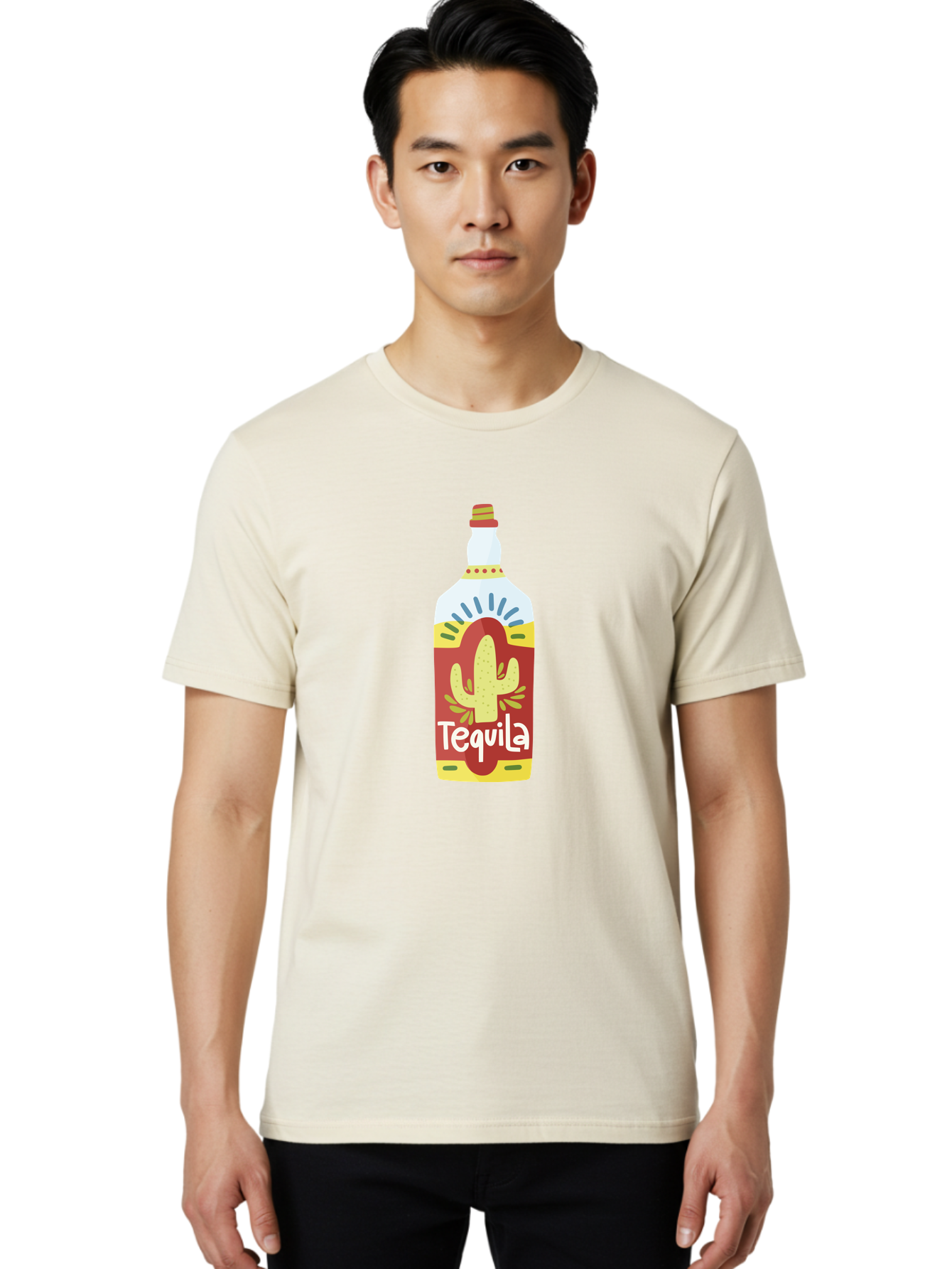 Tequila Men'S Graphic Tee, 100% Cotton, Comfortable Casual Summer Wear, Machine Washable, Tequila Bottle, Cactus Label, Liquor Packaging, Mexican Spirit, Festive Design, Party Theme, Vibrant Colors, Tequila Branding Aad767