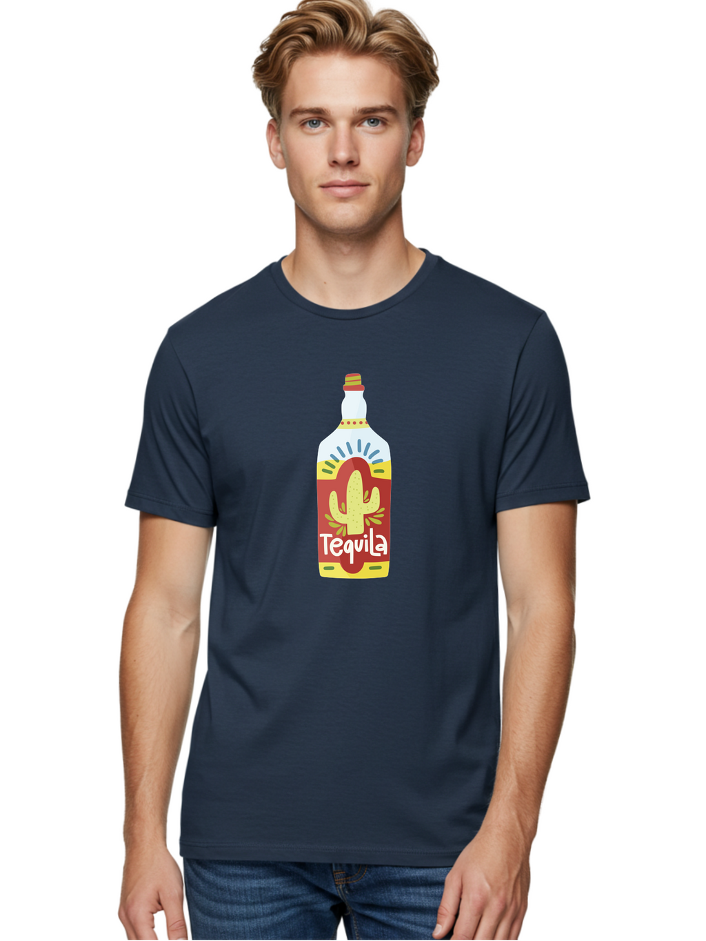 Tequila Men'S Graphic Tee, 100% Cotton, Comfortable Casual Summer Wear, Machine Washable, Tequila Bottle, Cactus Label, Liquor Packaging, Mexican Spirit, Festive Design, Party Theme, Vibrant Colors, Tequila Branding Aad767