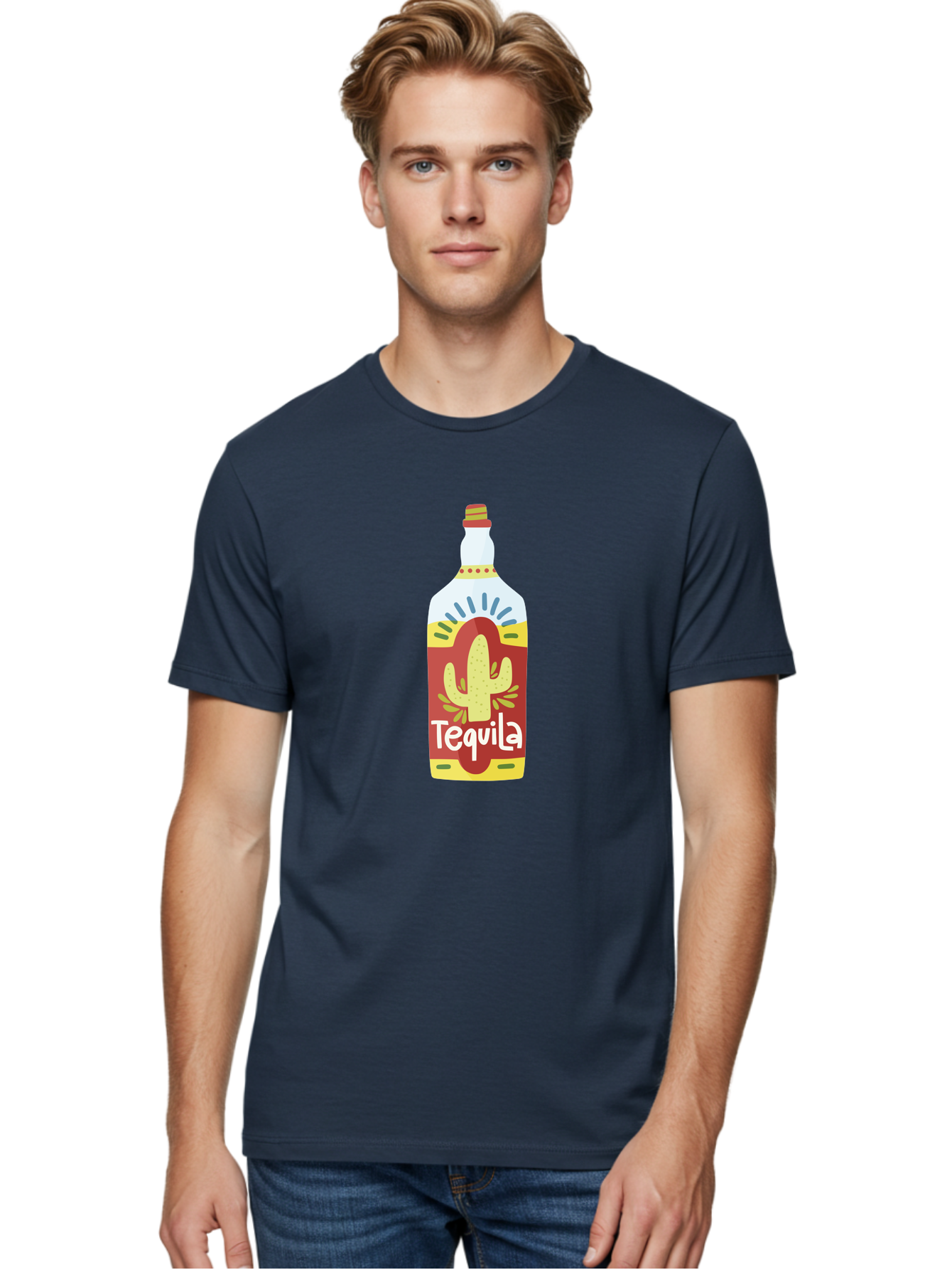 Tequila Men'S Graphic Tee, 100% Cotton, Comfortable Casual Summer Wear, Machine Washable, Tequila Bottle, Cactus Label, Liquor Packaging, Mexican Spirit, Festive Design, Party Theme, Vibrant Colors, Tequila Branding Aad767