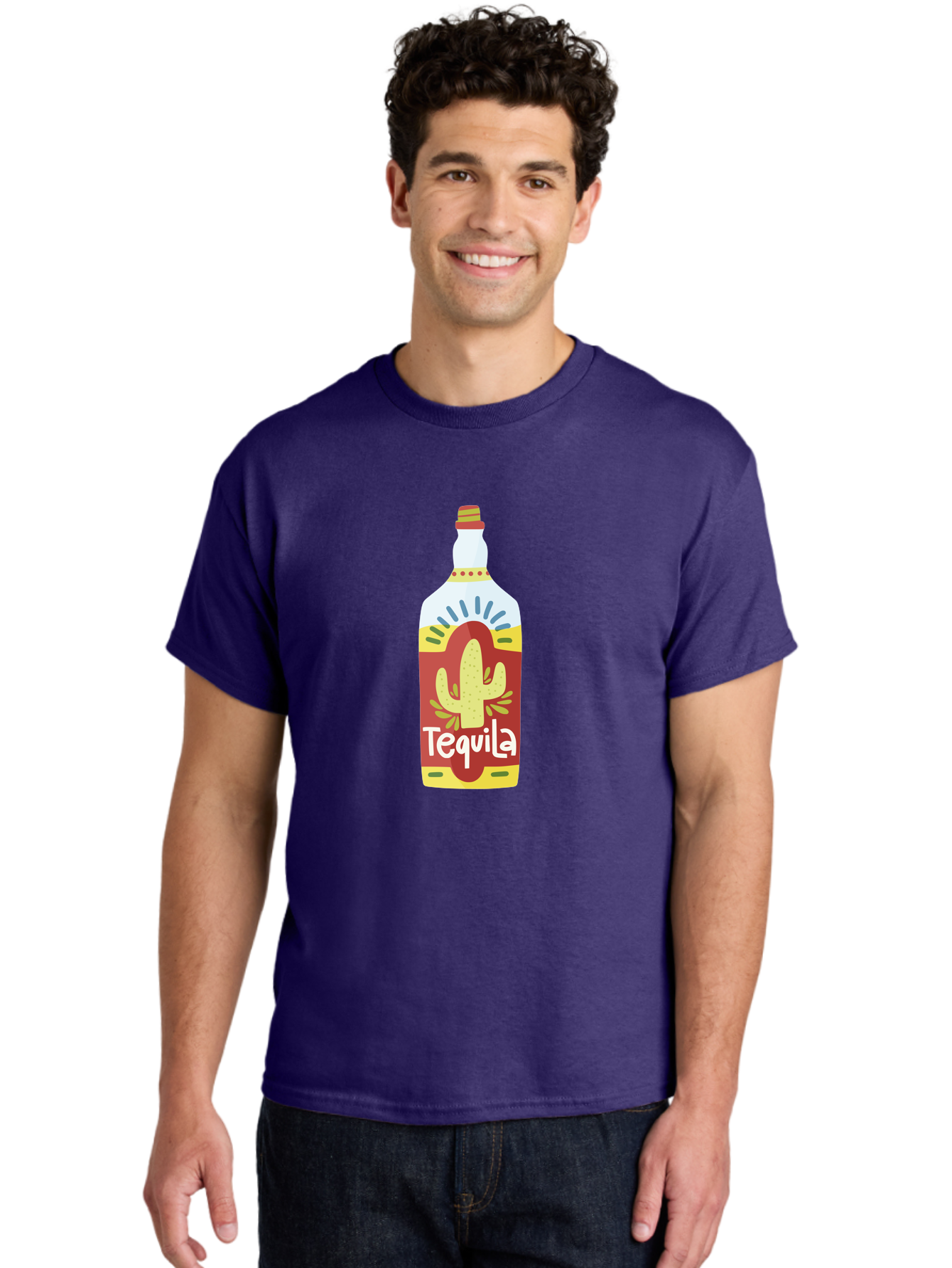 Tequila Men'S Graphic Tee, 100% Cotton, Comfortable Casual Summer Wear, Machine Washable, Tequila Bottle, Cactus Label, Liquor Packaging, Mexican Spirit, Festive Design, Party Theme, Vibrant Colors, Tequila Branding Aad767