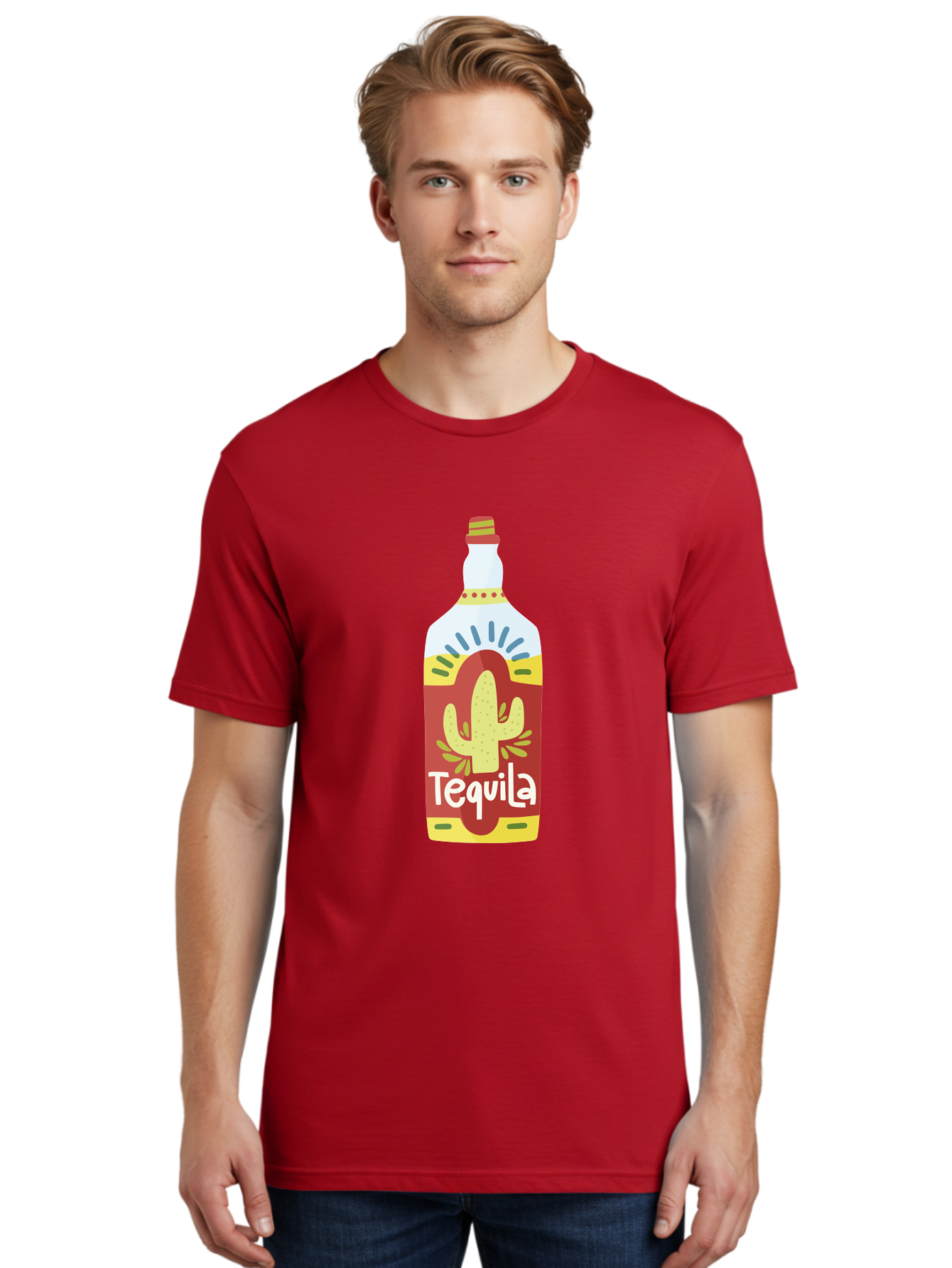 Tequila Men'S Graphic Tee, 100% Cotton, Comfortable Casual Summer Wear, Machine Washable, Tequila Bottle, Cactus Label, Liquor Packaging, Mexican Spirit, Festive Design, Party Theme, Vibrant Colors, Tequila Branding Aad767