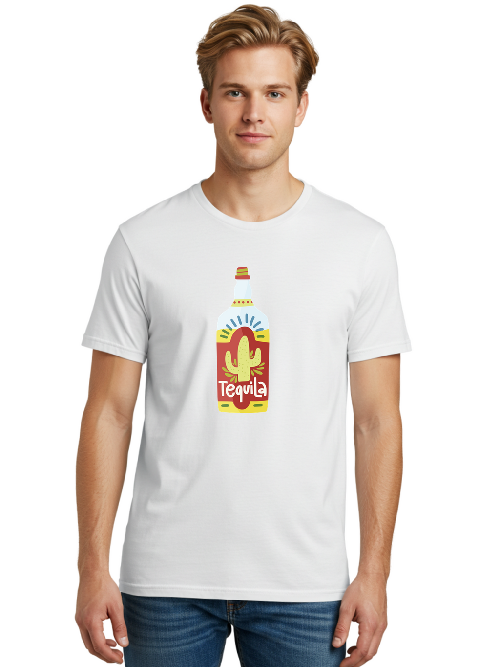 Tequila Men'S Graphic Tee, 100% Cotton, Comfortable Casual Summer Wear, Machine Washable, Tequila Bottle, Cactus Label, Liquor Packaging, Mexican Spirit, Festive Design, Party Theme, Vibrant Colors, Tequila Branding Aad767