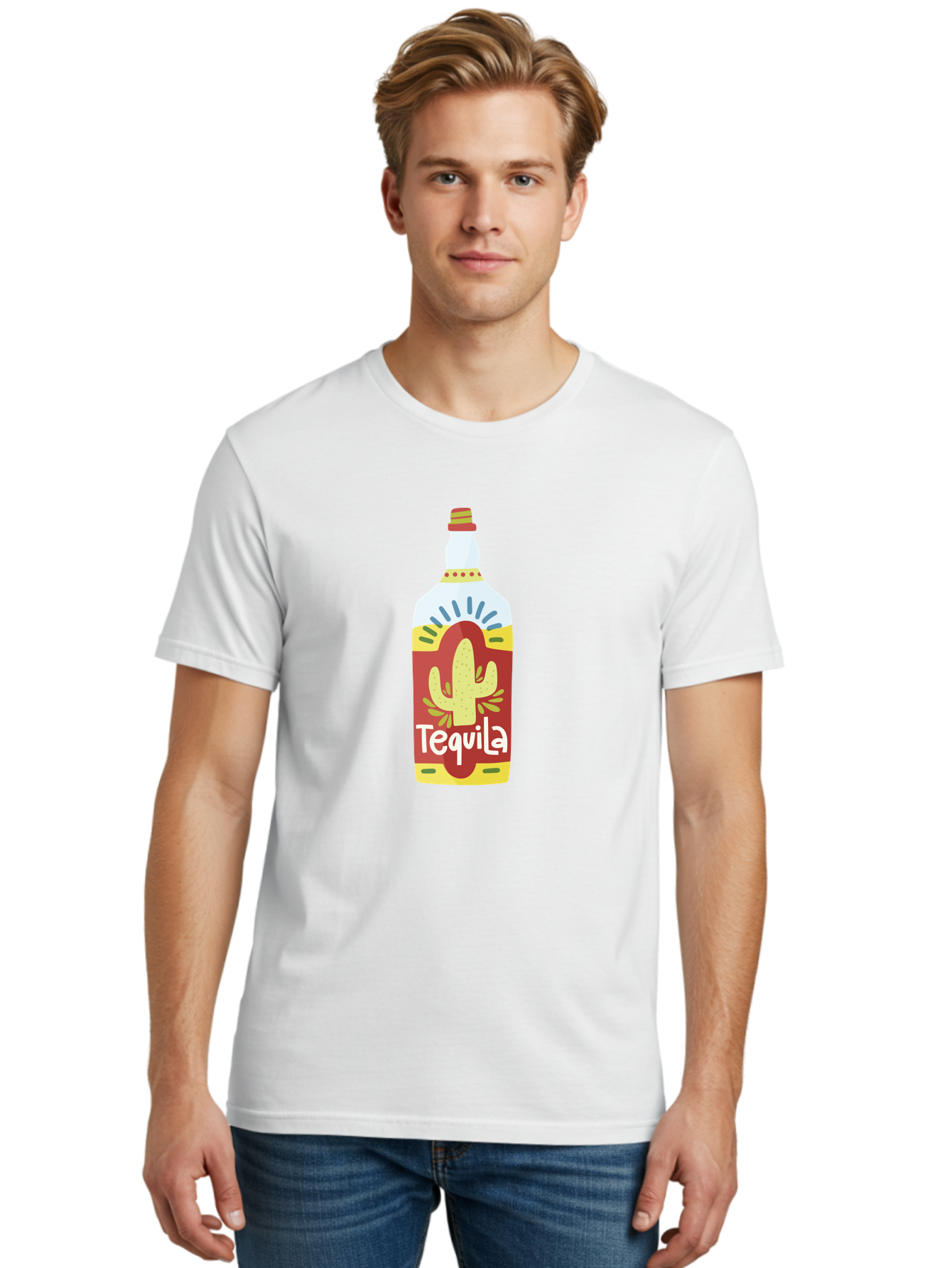 Tequila Men'S Graphic Tee, 100% Cotton, Comfortable Casual Summer Wear, Machine Washable, Tequila Bottle, Cactus Label, Liquor Packaging, Mexican Spirit, Festive Design, Party Theme, Vibrant Colors, Tequila Branding Aad767