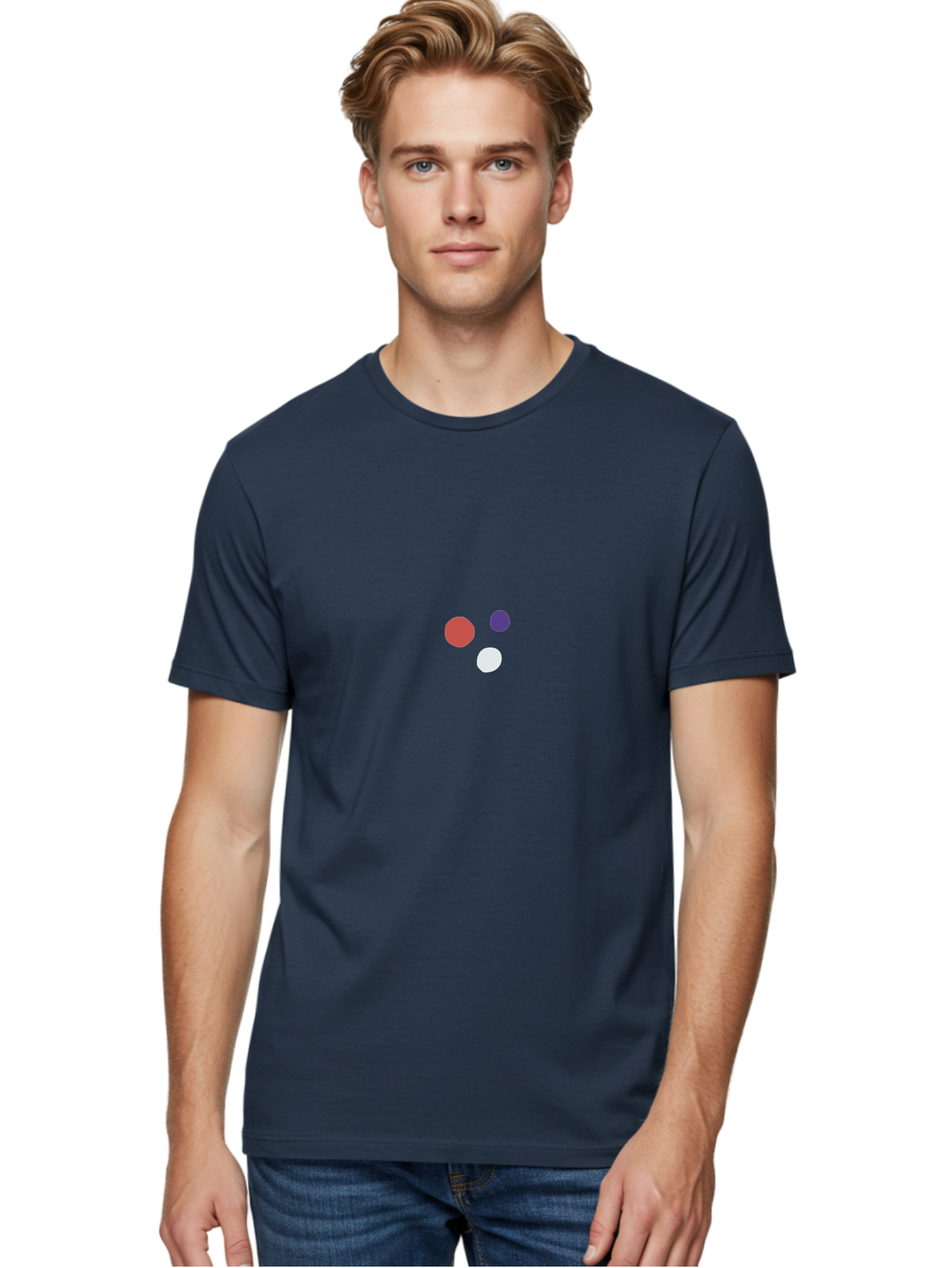 Three-Colored-Circles Men'S Graphic Tee, 100% Cotton, Comfortable Casual Summer Wear, Machine Washable, Three Circles, Red Circle, Purple Circle, White Circle, Simple Graphics, Minimalist Design, Bold Colors, Graphic Elements Aad768