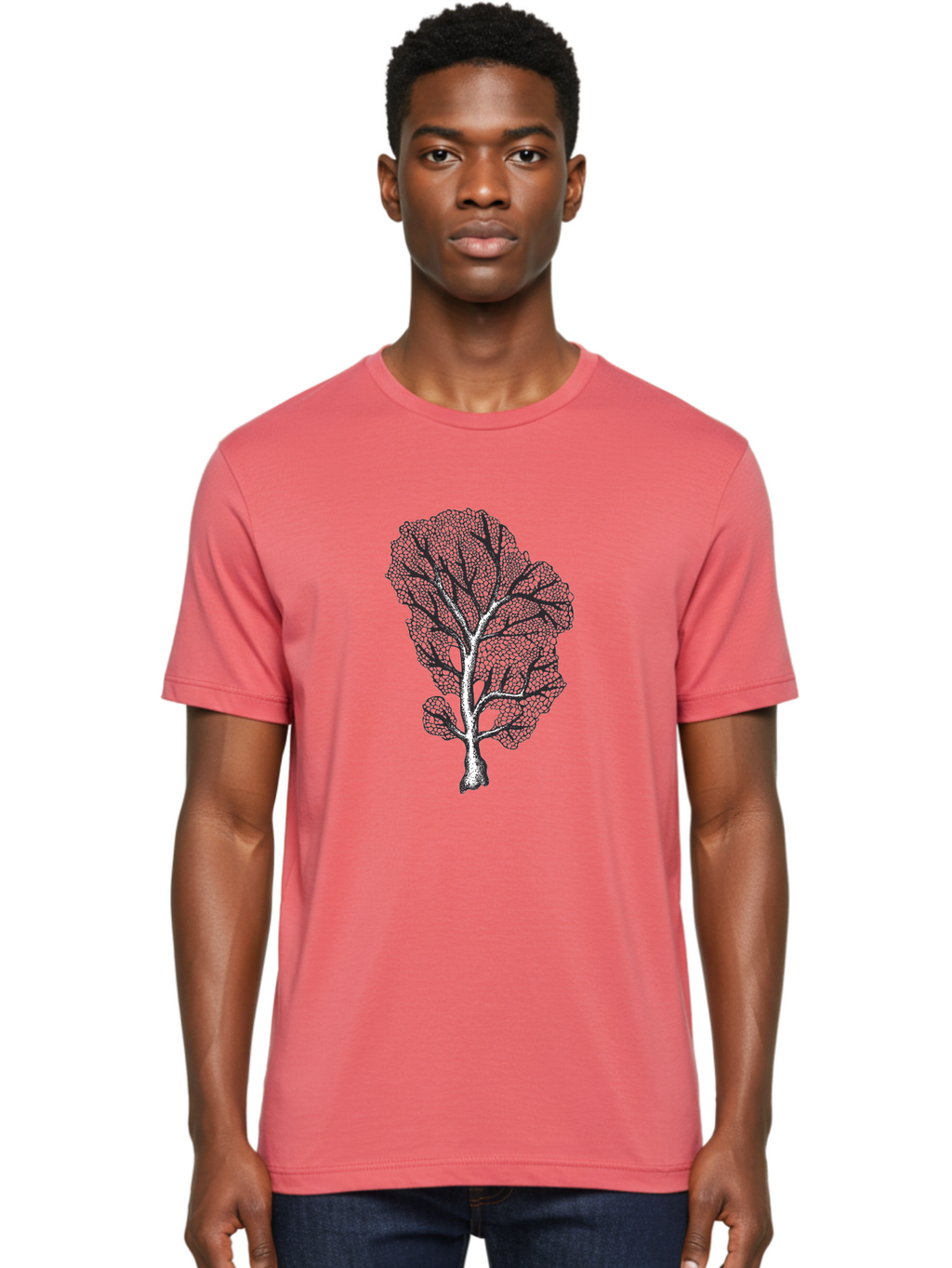 Tree Men'S Graphic Tee, 100% Cotton, Comfortable Casual Summer Wear, Machine Washable, Stylized Tree, Black And White Illustration, Leafy Branches, Detailed Foliage, Graphic Design Element, Artistic Tree, Natural Motif, Sketch Art Aad769
