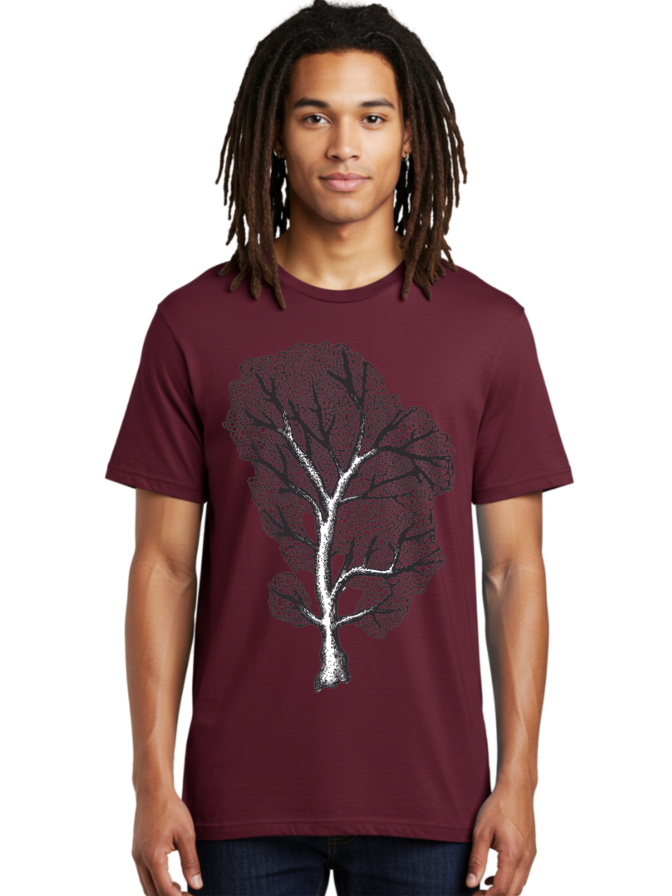 Tree Men'S Graphic Tee, 100% Cotton, Comfortable Casual Summer Wear, Machine Washable, Stylized Tree, Black And White Illustration, Leafy Branches, Detailed Foliage, Graphic Design Element, Artistic Tree, Natural Motif, Sketch Art Aad769