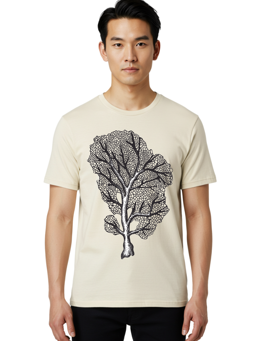 Tree Men'S Graphic Tee, 100% Cotton, Comfortable Casual Summer Wear, Machine Washable, Stylized Tree, Black And White Illustration, Leafy Branches, Detailed Foliage, Graphic Design Element, Artistic Tree, Natural Motif, Sketch Art Aad769