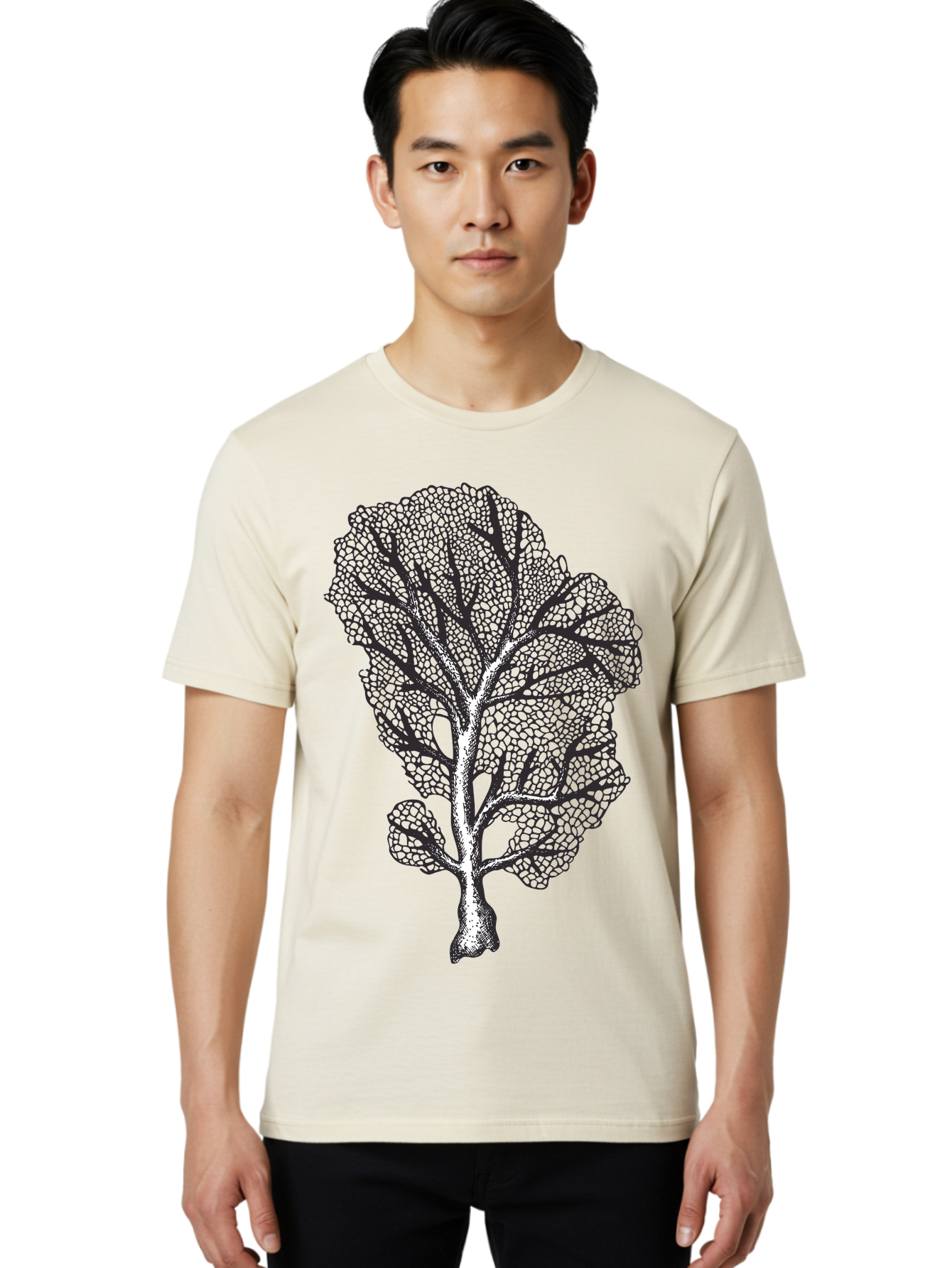 Tree Men'S Graphic Tee, 100% Cotton, Comfortable Casual Summer Wear, Machine Washable, Stylized Tree, Black And White Illustration, Leafy Branches, Detailed Foliage, Graphic Design Element, Artistic Tree, Natural Motif, Sketch Art Aad769