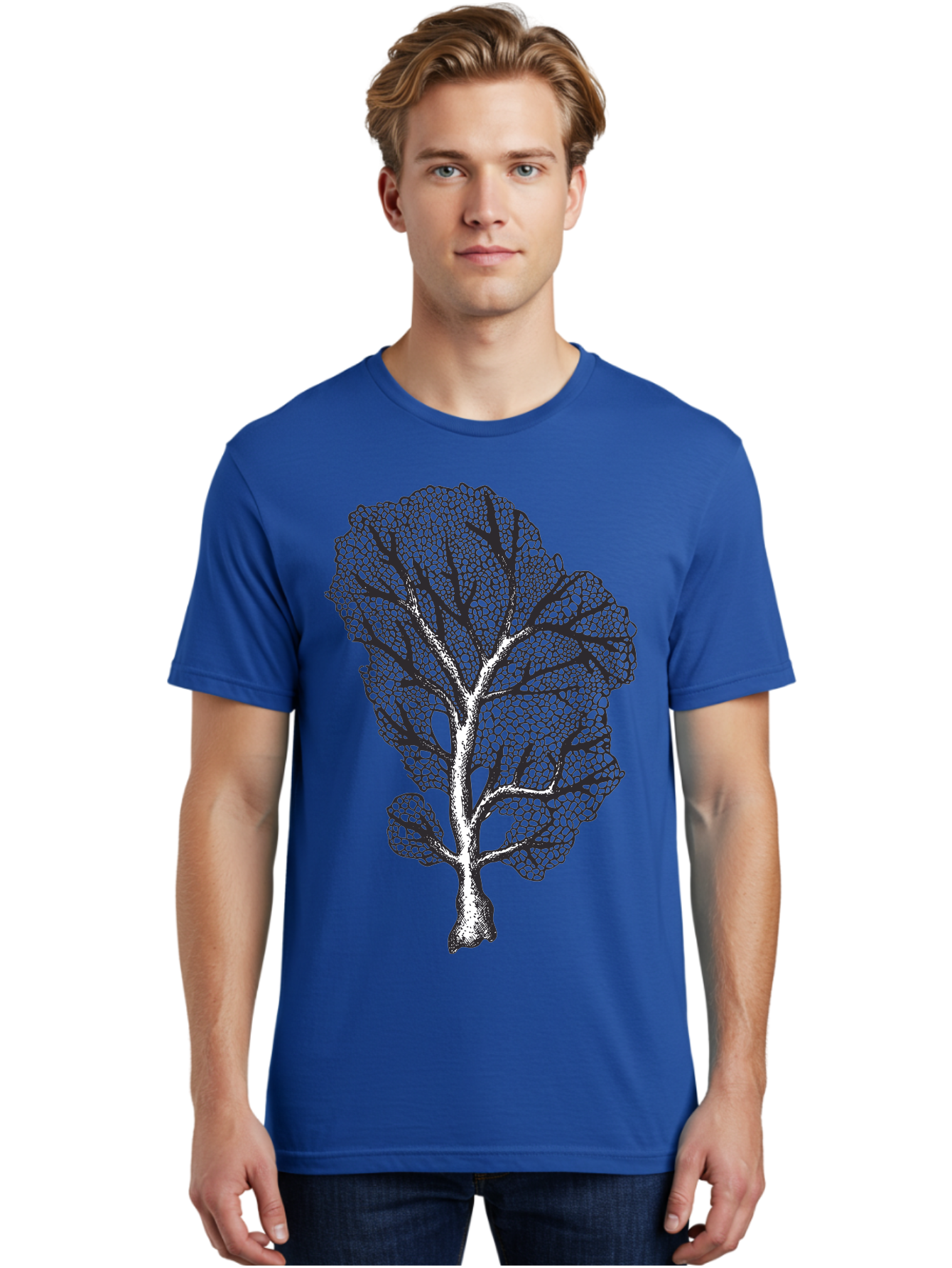 Tree Men'S Graphic Tee, 100% Cotton, Comfortable Casual Summer Wear, Machine Washable, Stylized Tree, Black And White Illustration, Leafy Branches, Detailed Foliage, Graphic Design Element, Artistic Tree, Natural Motif, Sketch Art Aad769