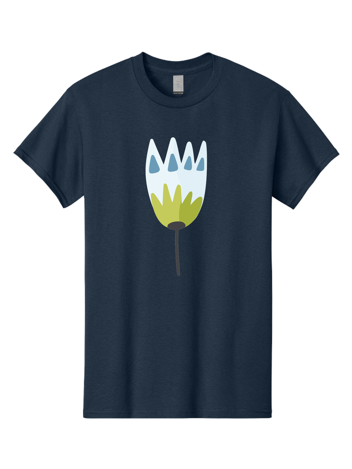 Tulip Men'S Graphic Tee, 100% Cotton, Comfortable Casual Summer Wear, Machine Washable, Stylized Tulip, White Petals, Yellow Center, Blue Teardrop Shapes, Simple Illustration, Spring Flower, Minimalist Design, Floral Graphic Aad770