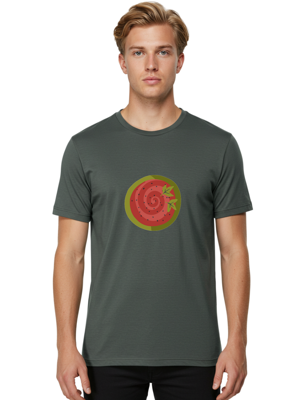 Watermelon-Slice Men'S Graphic Tee, 100% Cotton, Comfortable Casual Summer Wear, Machine Washable, Watermelon Slice, Red Fruit, Green Leaves, Black Seeds, Summer Snack, Refreshing Treat, Sweet Juice, Ripe Melon Aad772