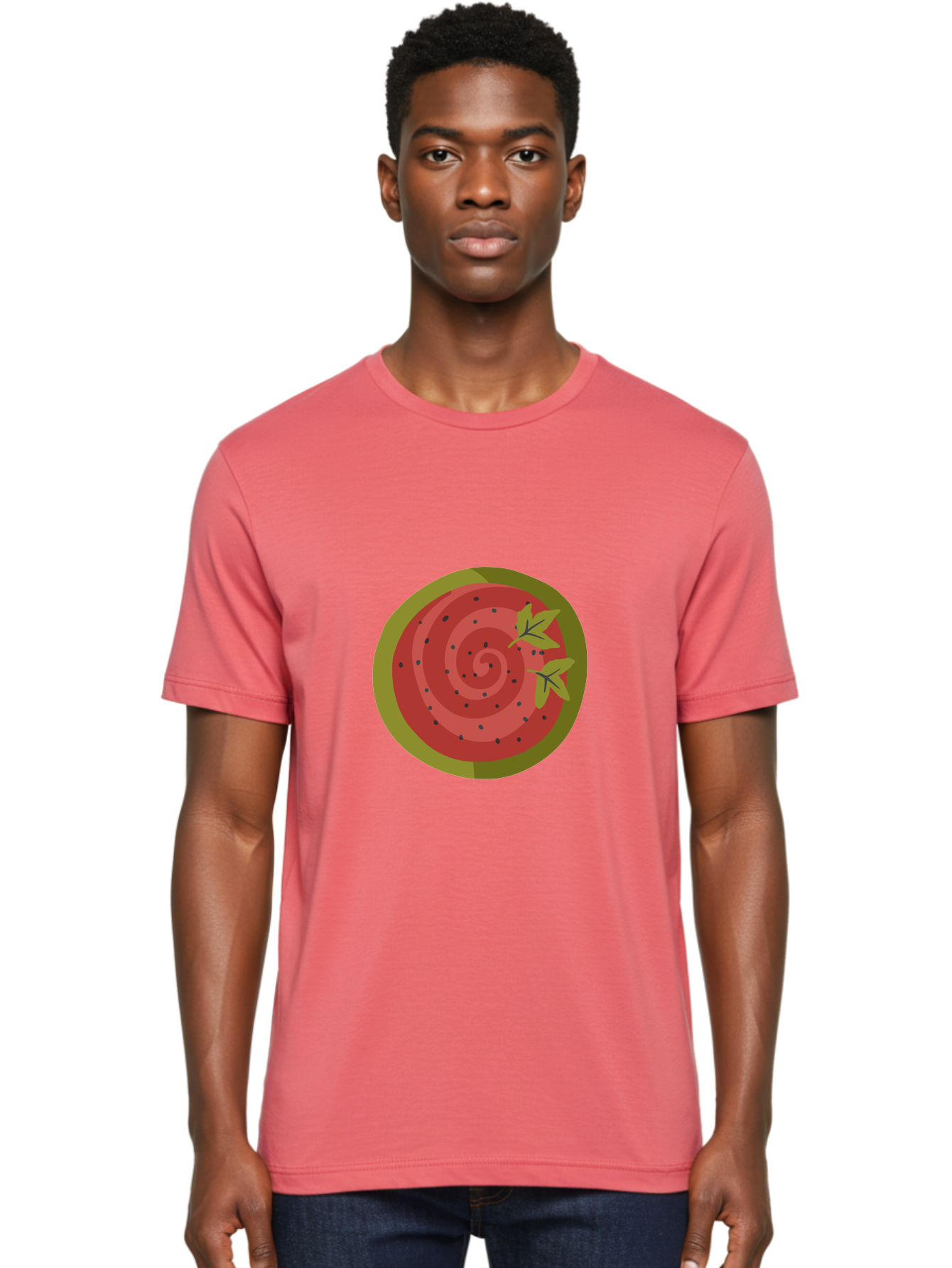 Watermelon-Slice Men'S Graphic Tee, 100% Cotton, Comfortable Casual Summer Wear, Machine Washable, Watermelon Slice, Red Fruit, Green Leaves, Black Seeds, Summer Snack, Refreshing Treat, Sweet Juice, Ripe Melon Aad772