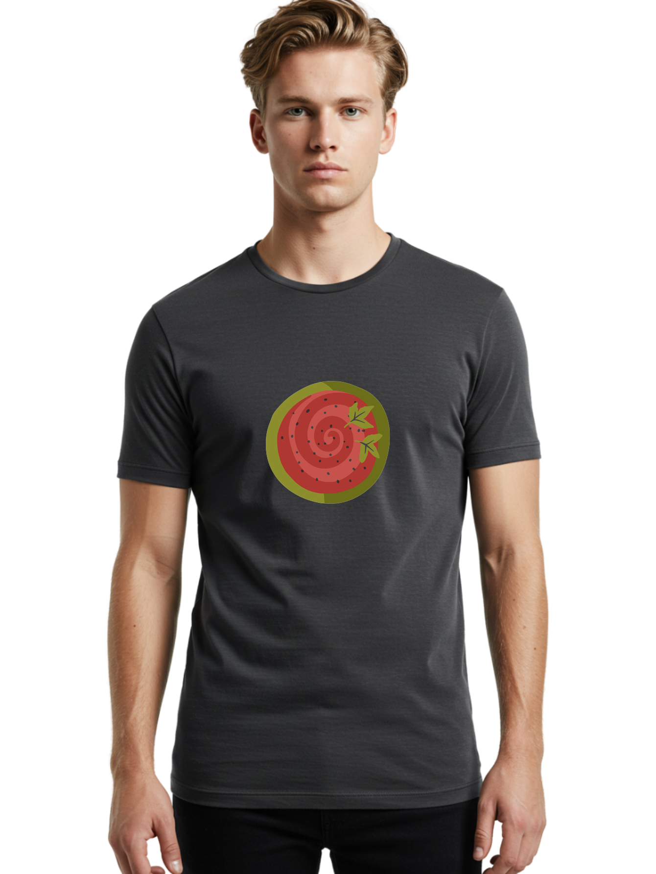 Watermelon-Slice Men'S Graphic Tee, 100% Cotton, Comfortable Casual Summer Wear, Machine Washable, Watermelon Slice, Red Fruit, Green Leaves, Black Seeds, Summer Snack, Refreshing Treat, Sweet Juice, Ripe Melon Aad772